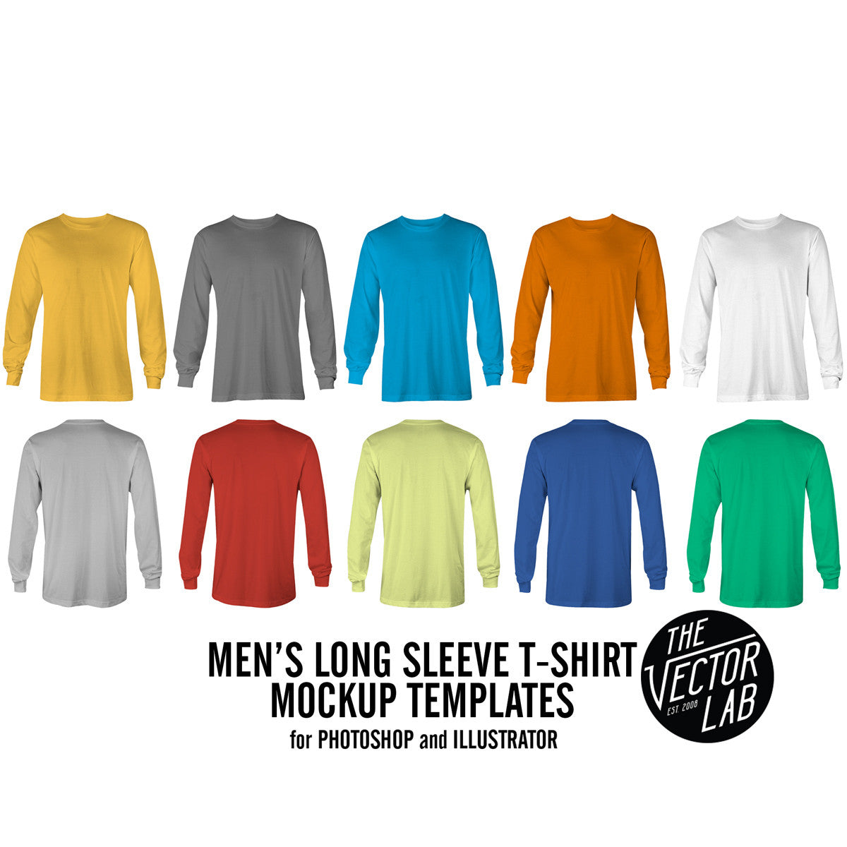 Men's Long Sleeve Mockup Templates Photoshop & Illustrator