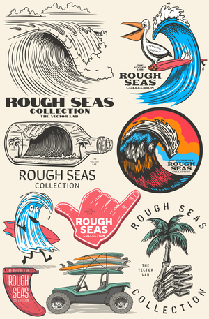 Rough Seas - surfing & waves - graphic logo templates