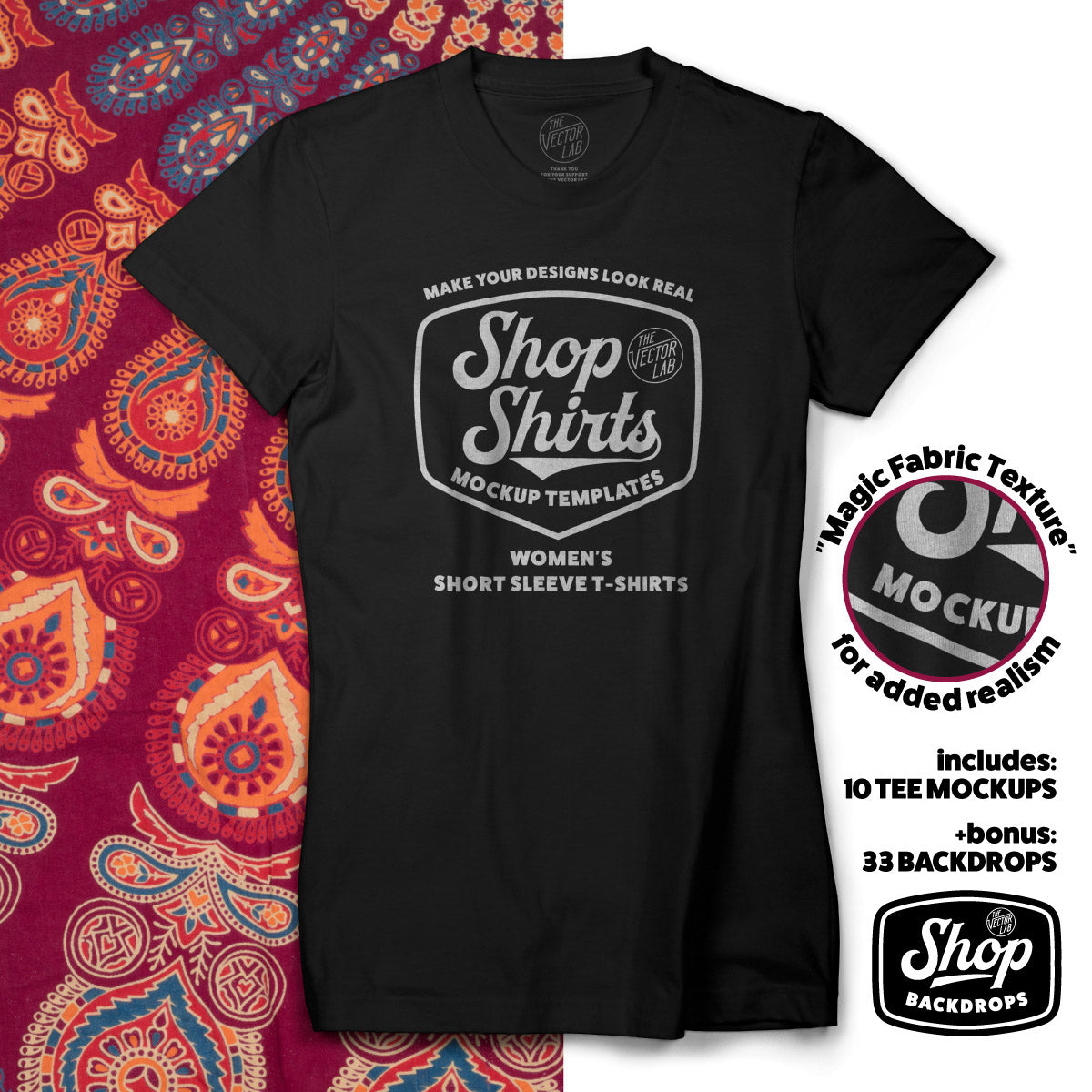 Women's T-Shirt Mockup Templates + Backgrounds