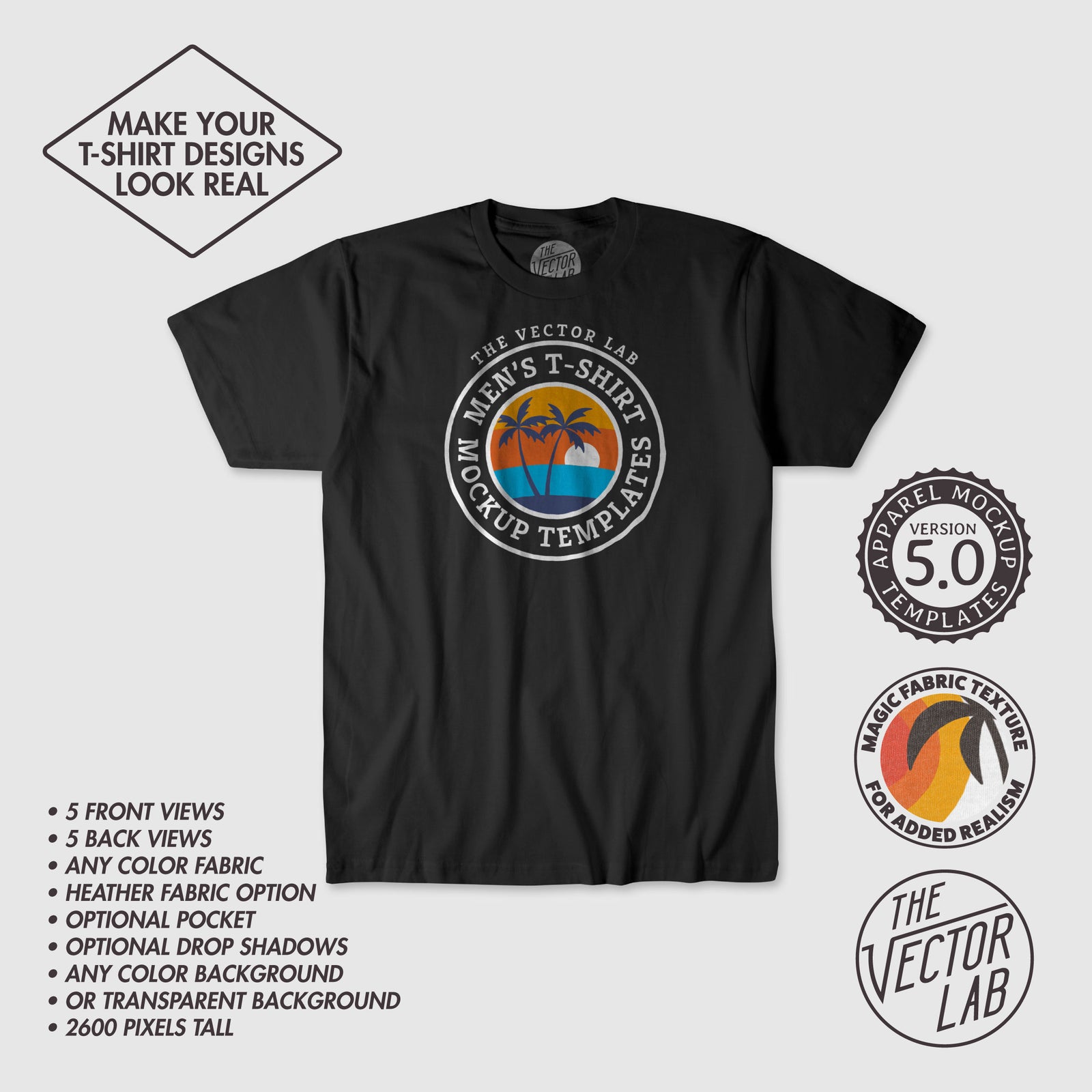 Men's Flat Lay T-Shirt Mockups for Photoshop and Illustrator