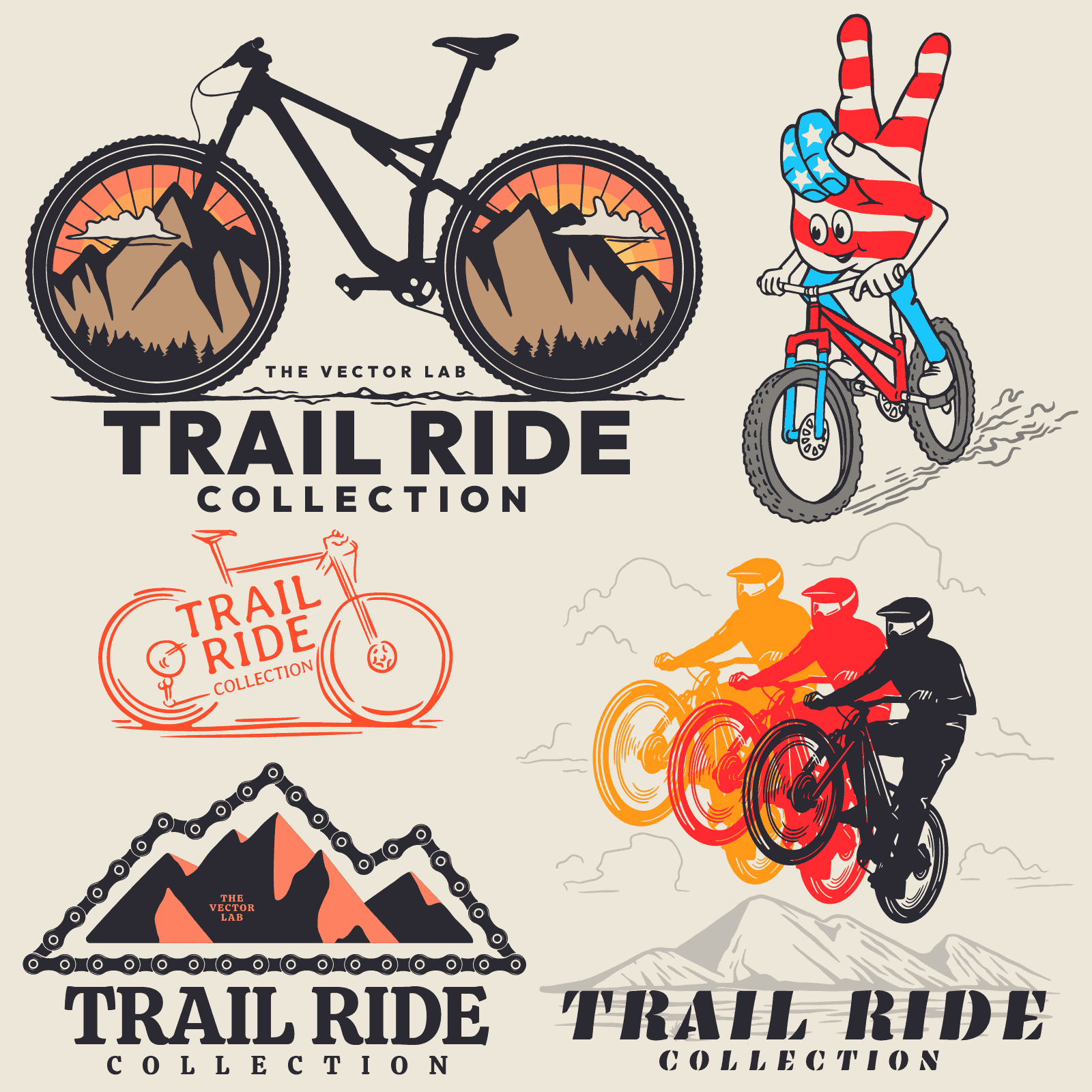 Trail Ride Mountain Bike MTB Graphic Logo Templates