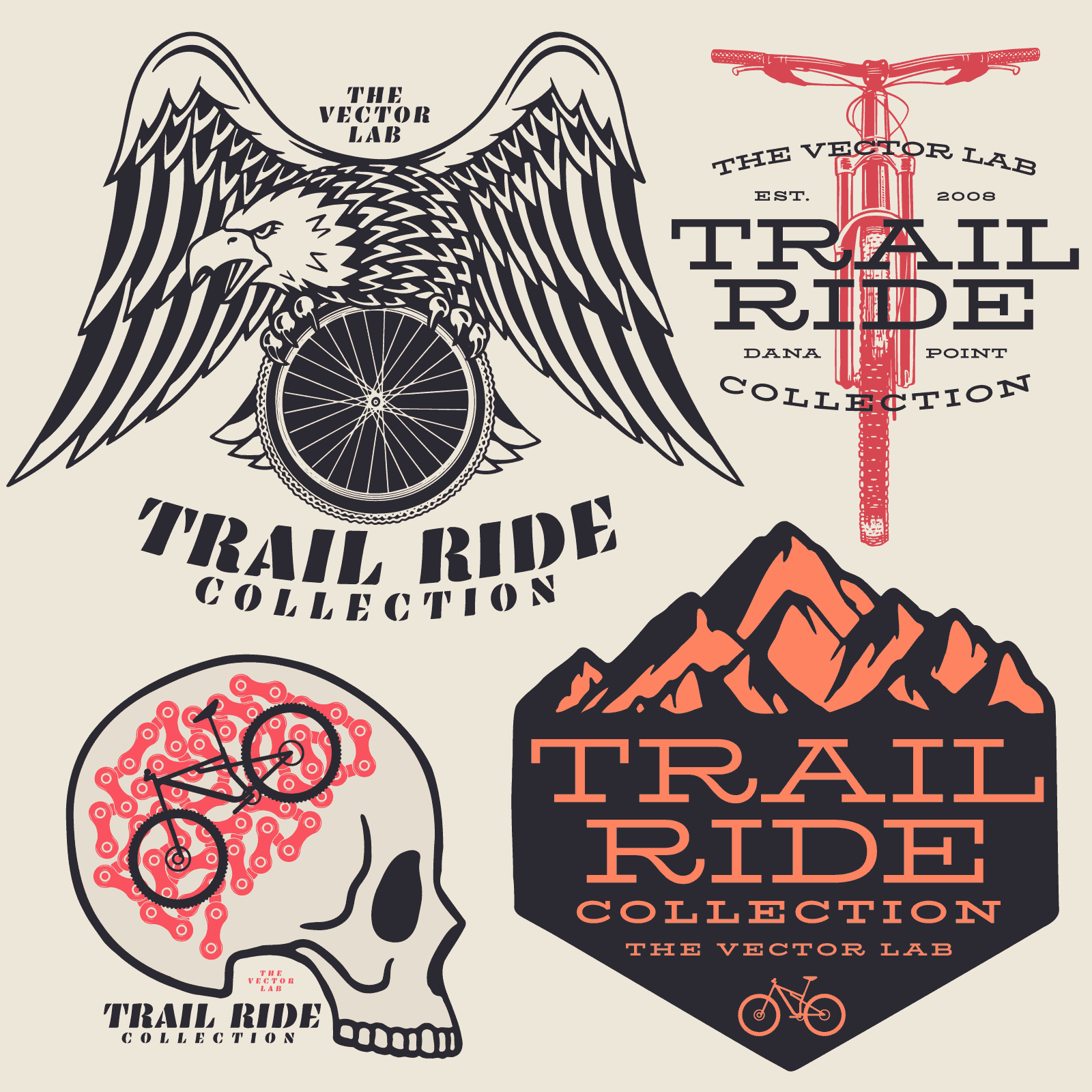 Trail Ride Mountain Bike MTB Graphic Logo Templates