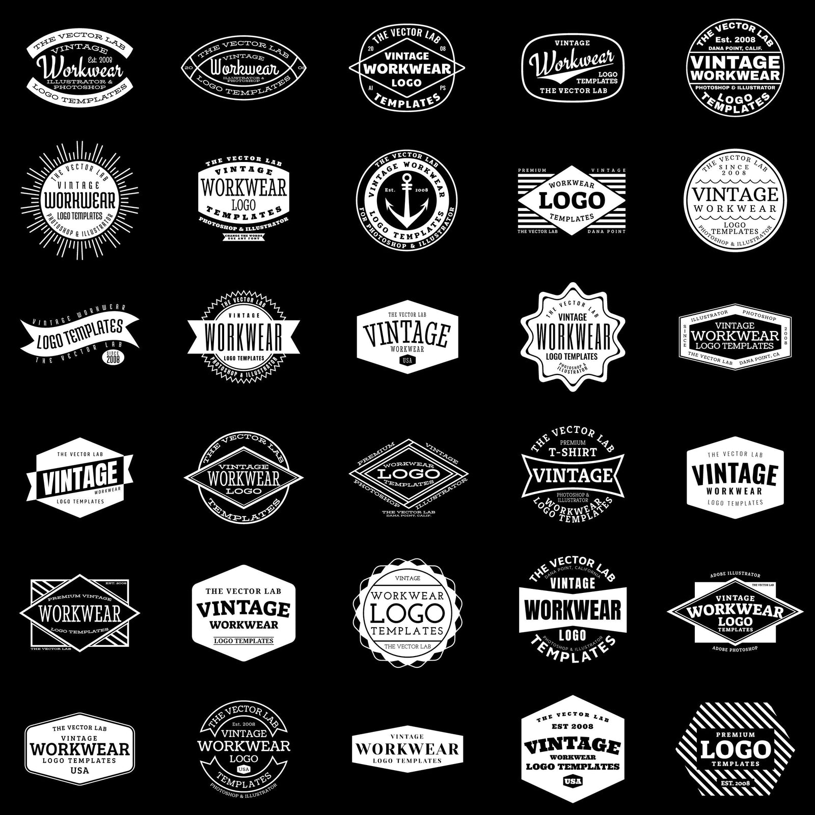 Vintage Workwear Logo Templates for Photoshop and Illustrator