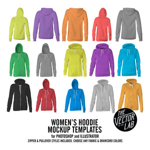 Women's Hoodie Sweatshirt Mockup Templates for Photoshop and Illustrator