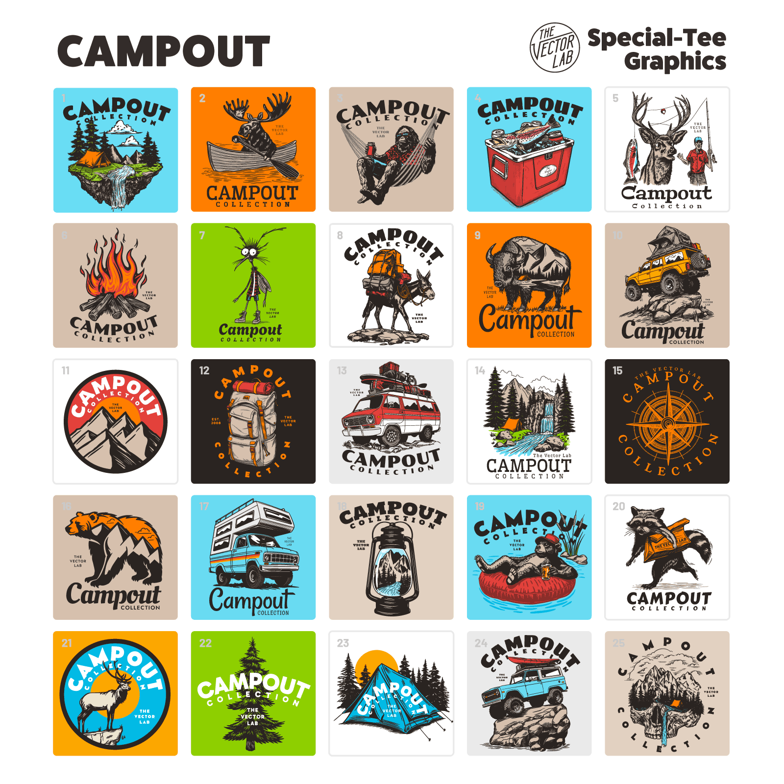 Campout Outdoors • Nature • Camping graphic templates for t-shirts, hats, stickers