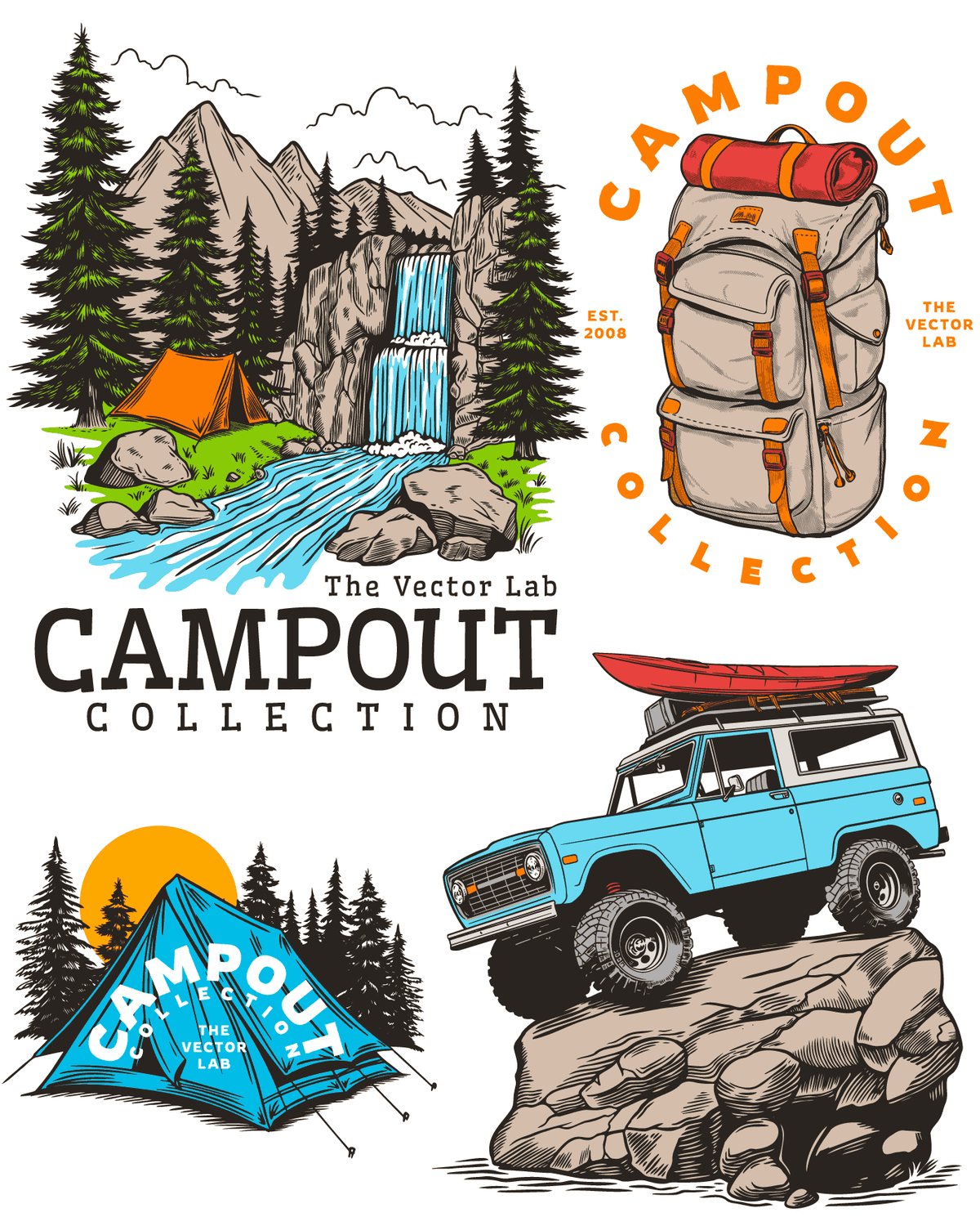 Campout Outdoors • Nature • Camping graphic templates for t-shirts, hats, stickers