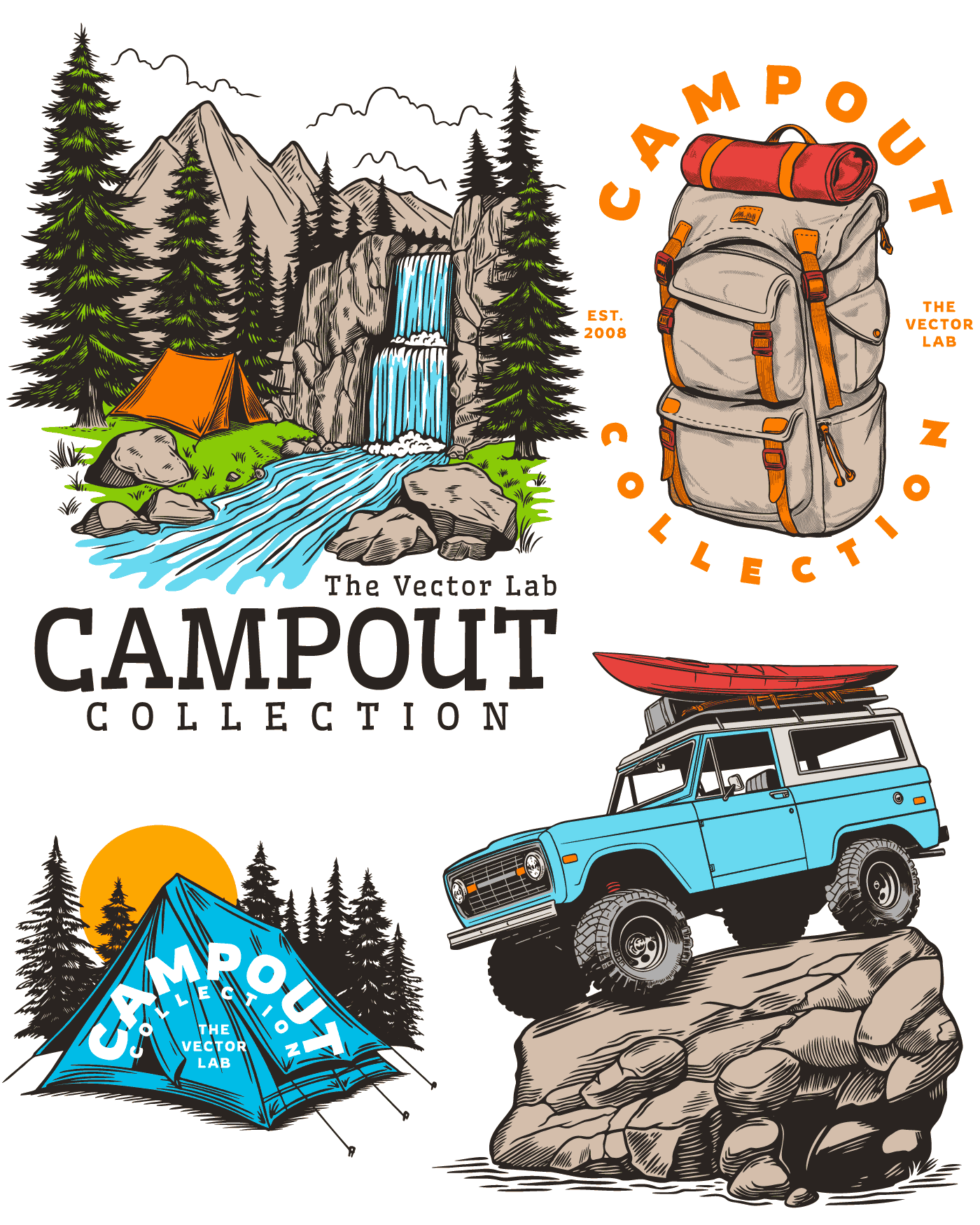 Campout Outdoors • Nature • Camping graphic templates for t-shirts, hats, stickers