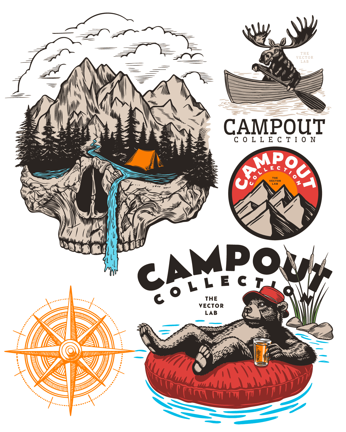 Campout Outdoors • Nature • Camping graphic templates for t-shirts, hats, stickers