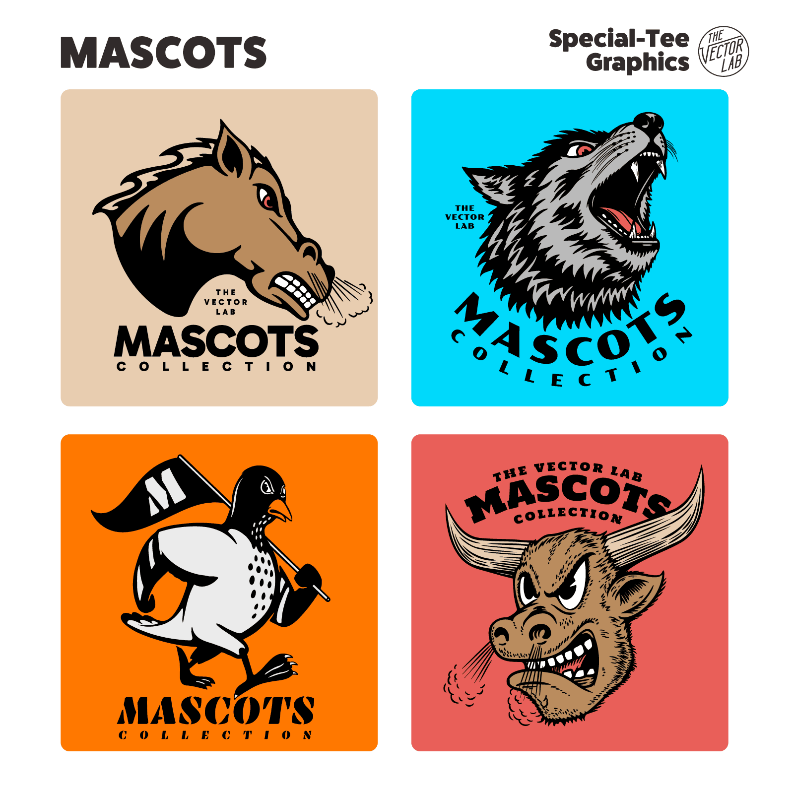 Mascots animals school spirit sports team graphic logo templates