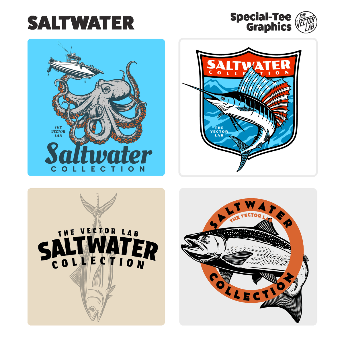 Saltwater octopus sailfish tuna salmon