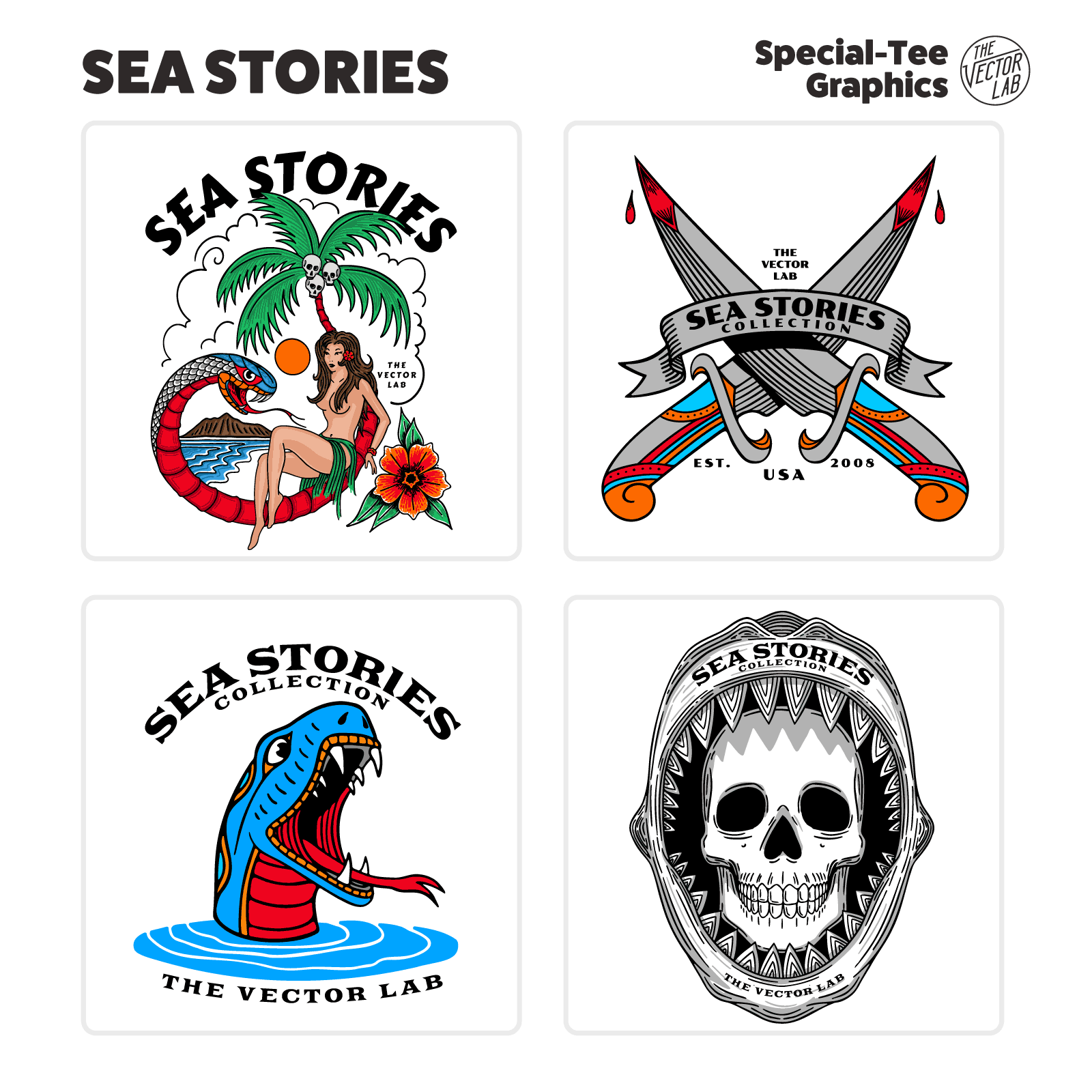 Sea Stories tattoo graphic logo templates