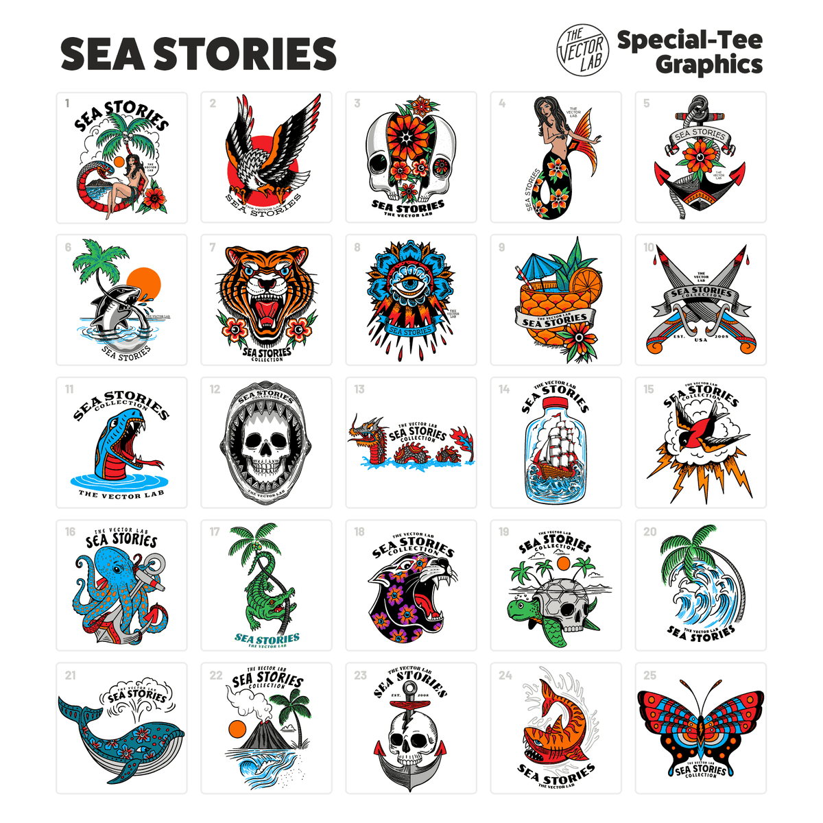 Sea Stories tattoo graphic logo templates