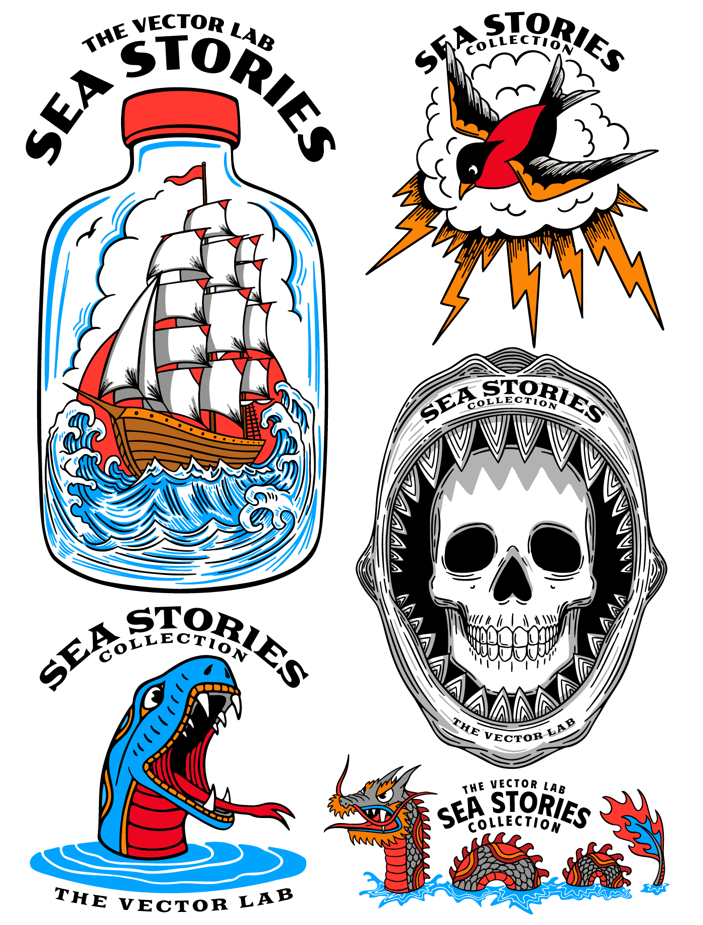 Sea Stories tattoo graphic logo templates