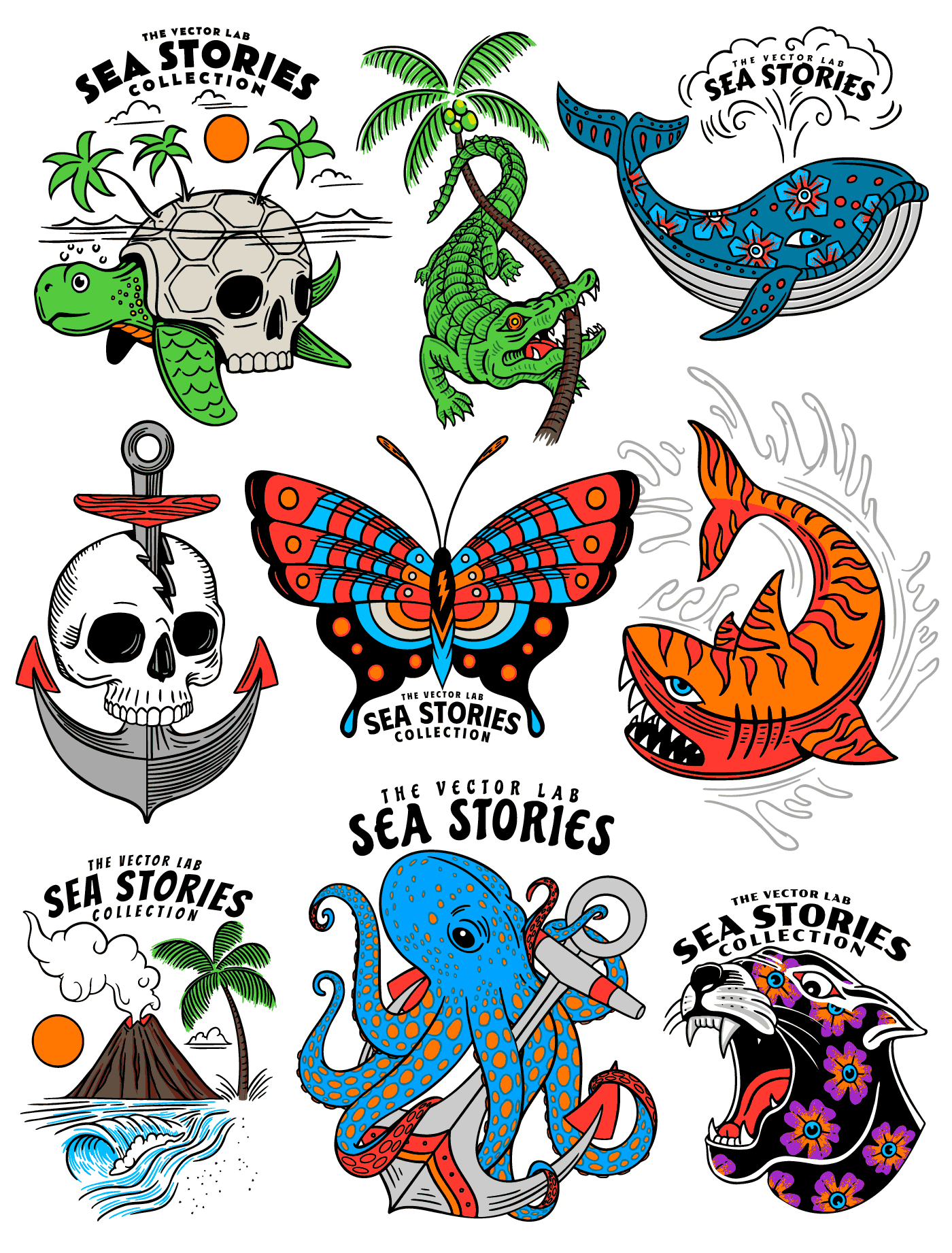 Sea Stories tattoo graphic logo templates