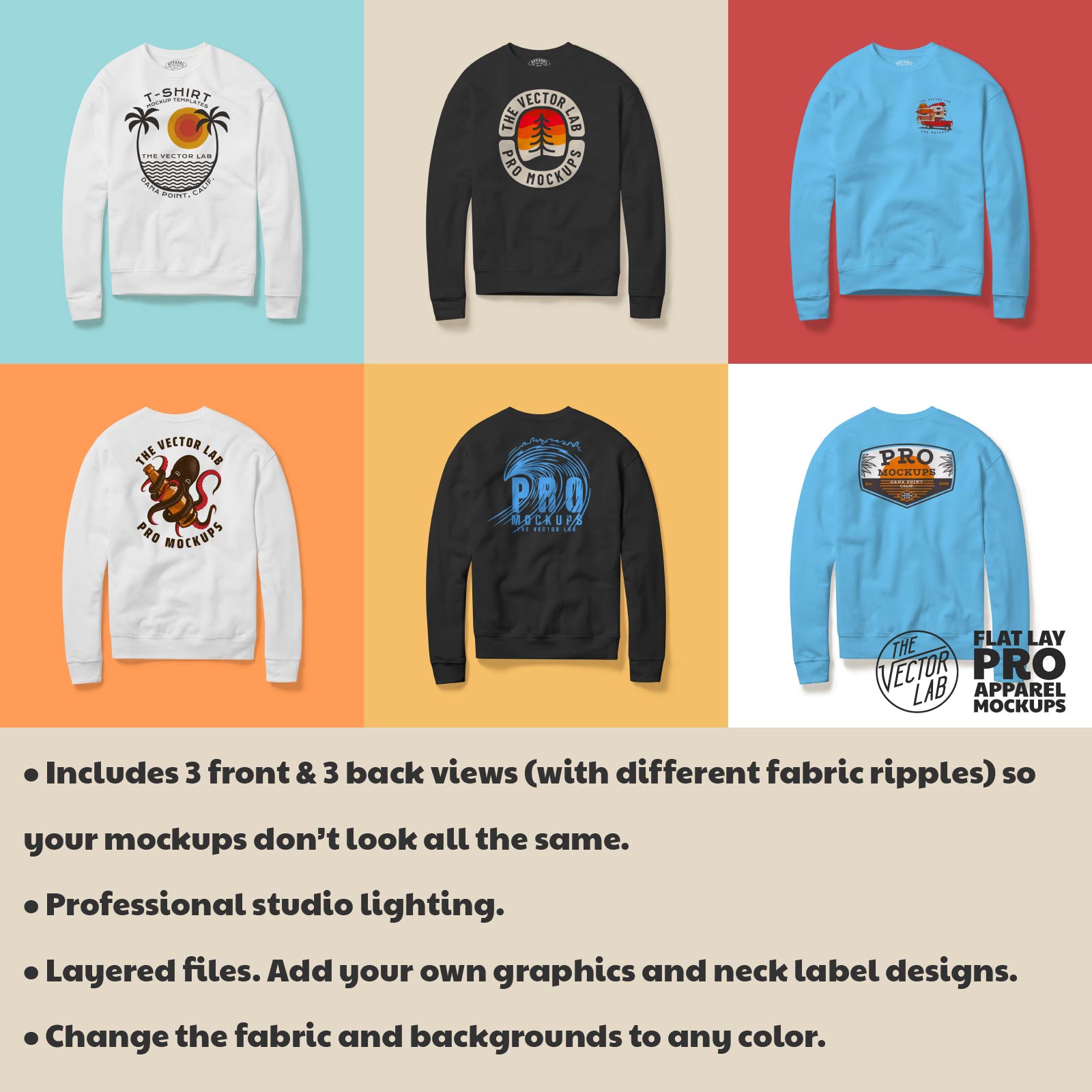 Flat Lay Crew Sweatshirt Mockups for Adobe Affinity Procreate Corel