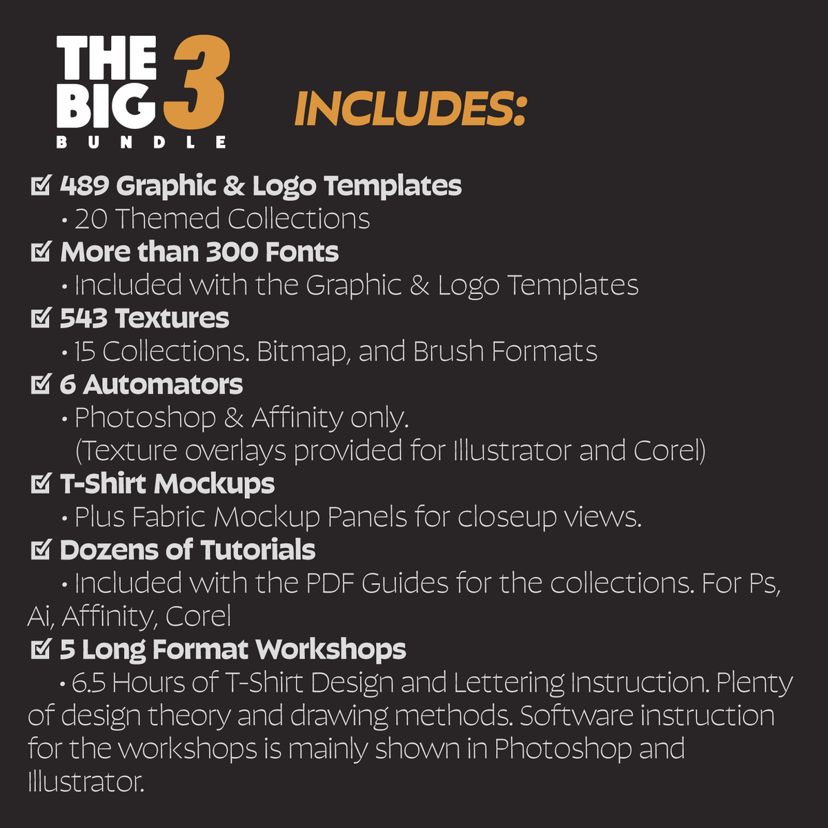 The Big 3 T-Shirt Design Bundle Includes