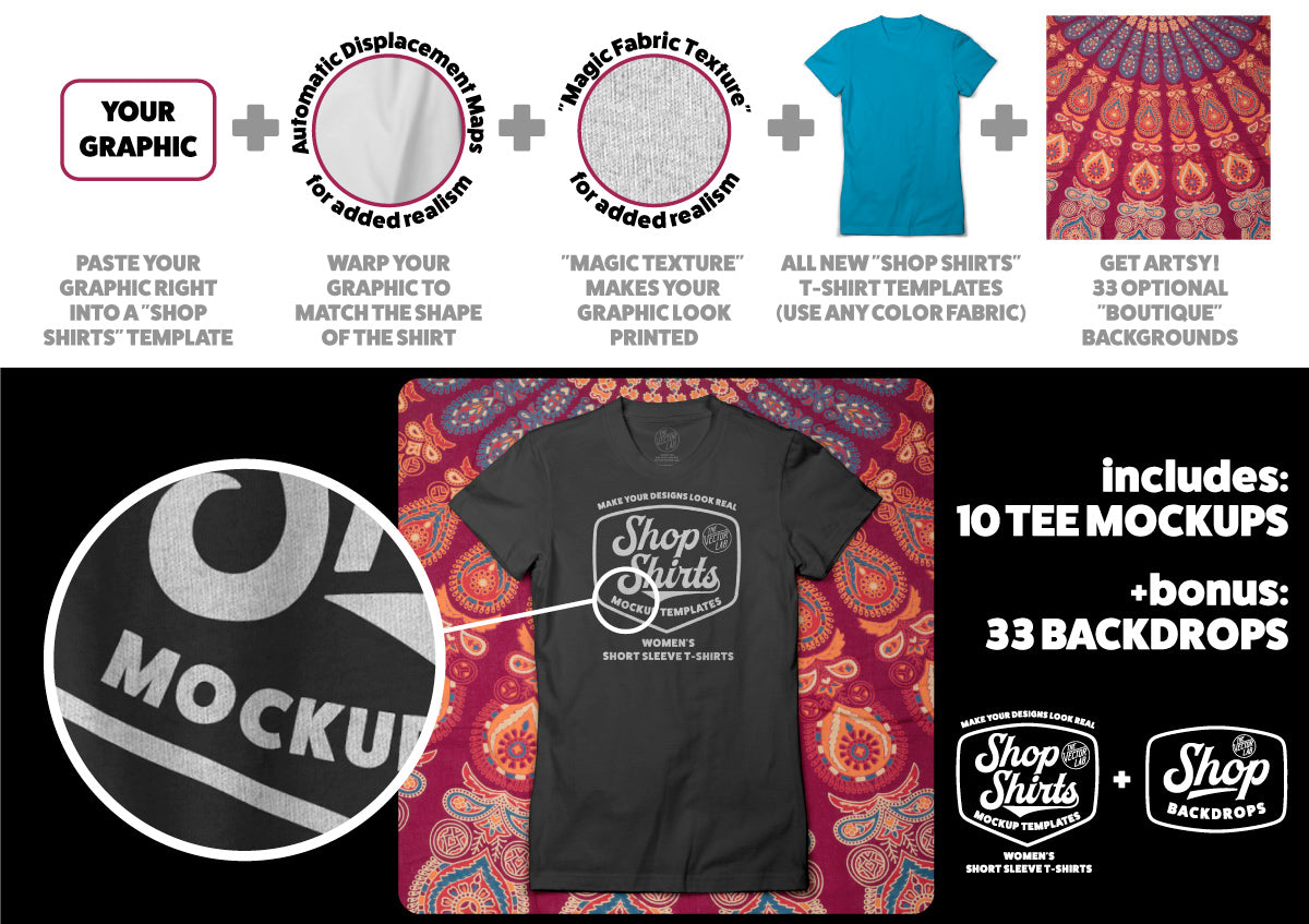 Shop Shirts: Women's T-Shirt Mockup Templates + Backgrounds