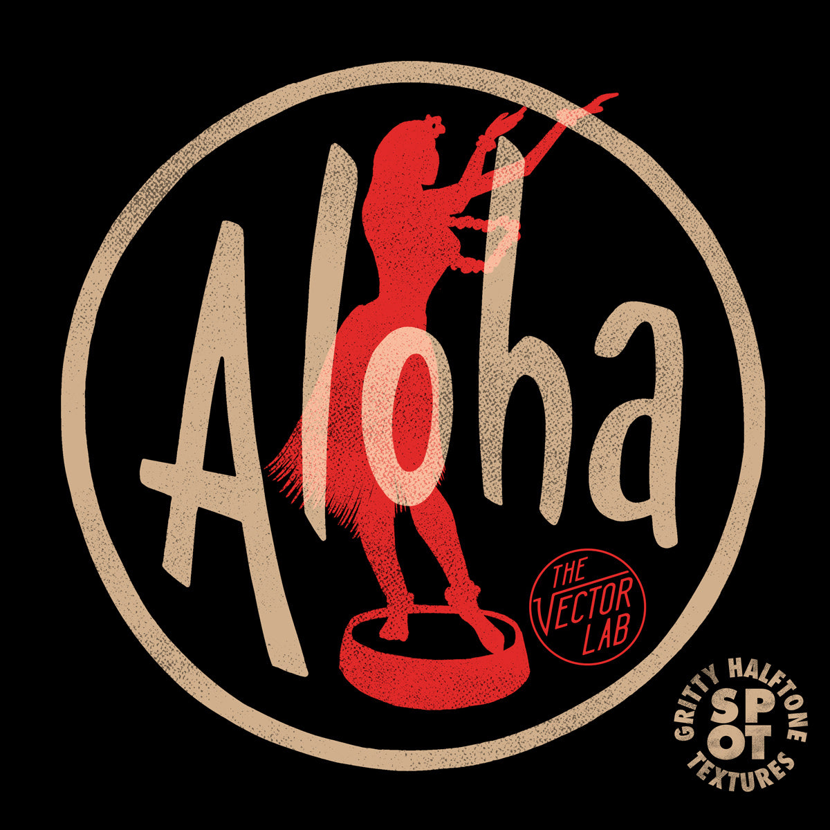 Aloha Hula Girl Logo - Gritty Halftone Spot Textures - TheVectorLab
