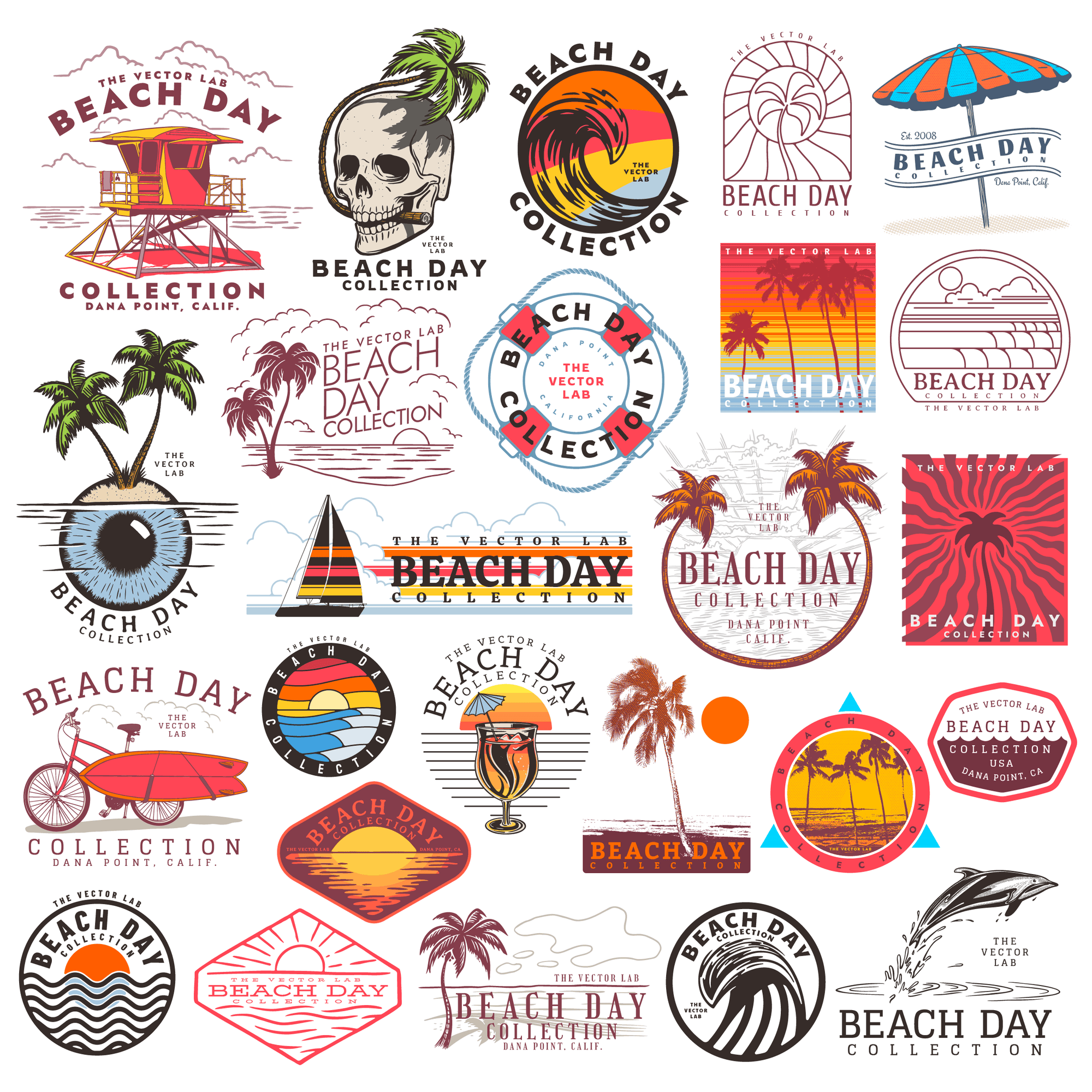 Beach Day Graphic and Logo Templates for Adobe Affinity CorelDraw