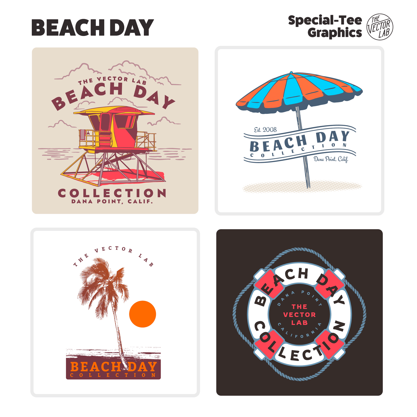 Beach Day Graphic and Logo Templates for Adobe Affinity CorelDraw