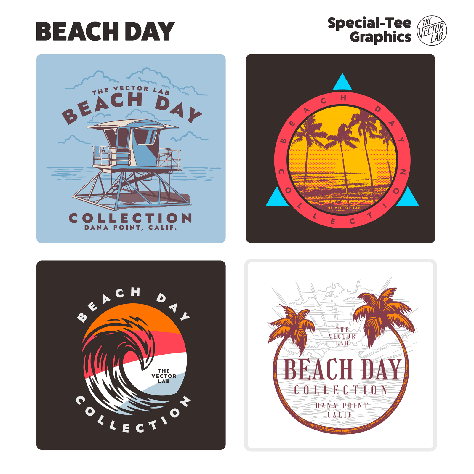 Beach Day Graphic and Logo Templates for Adobe Affinity CorelDraw