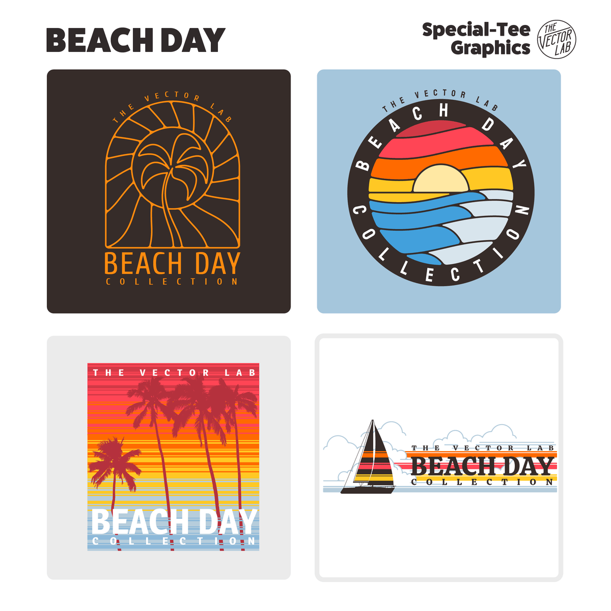 Beach Day Graphic and Logo Templates for Adobe Affinity CorelDraw