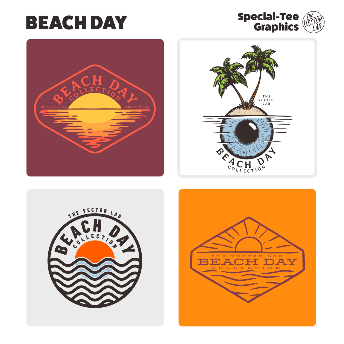 Beach Day Graphic and Logo Templates for Adobe Affinity CorelDraw