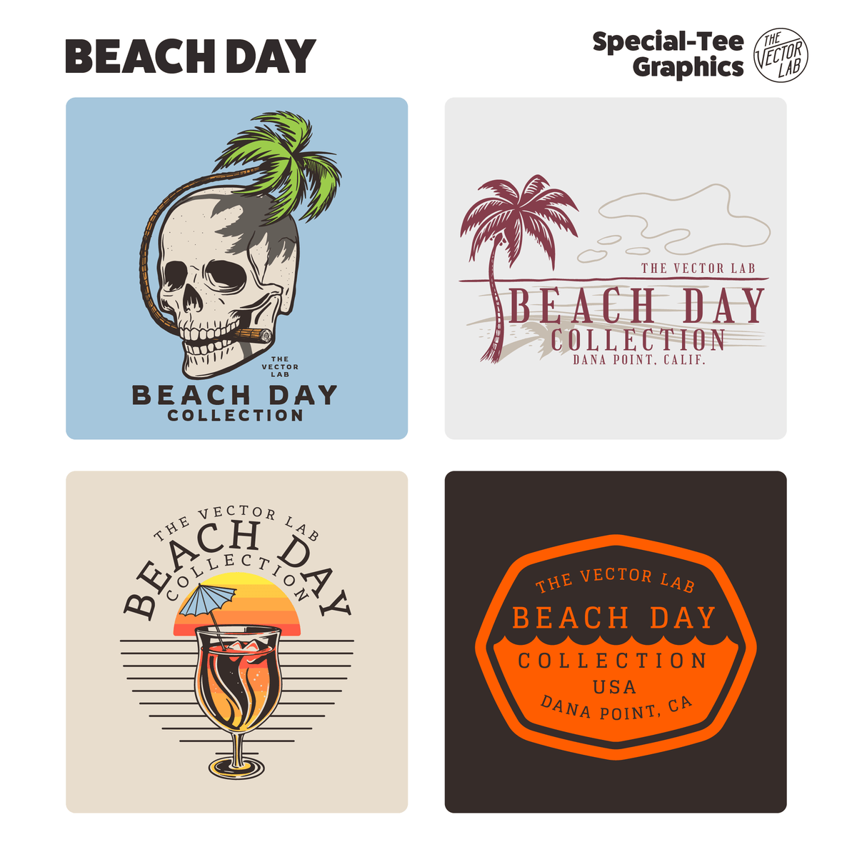 Beach Day Graphic and Logo Templates for Adobe Affinity CorelDraw