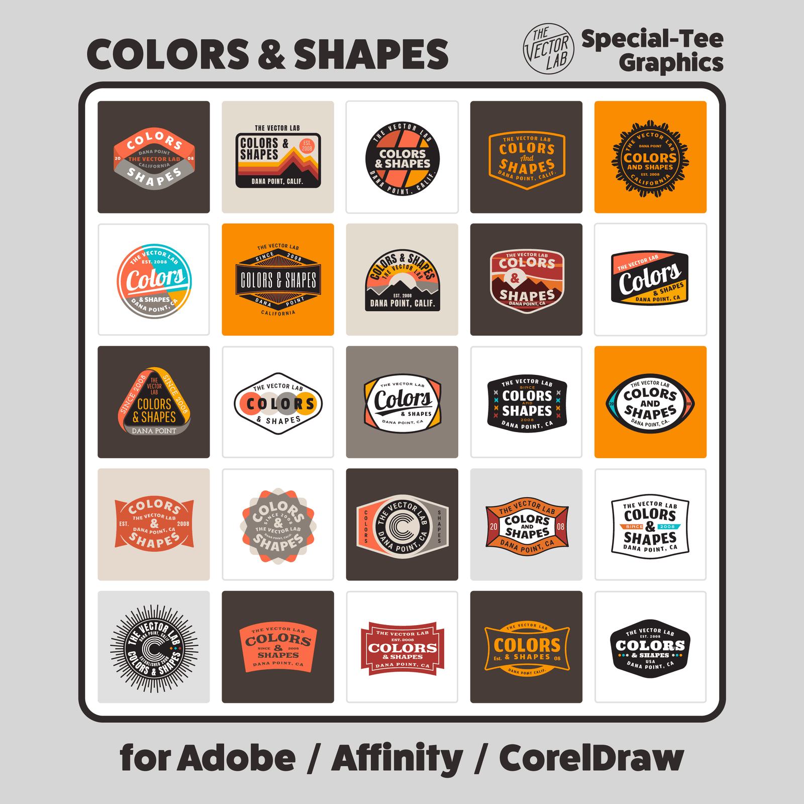 Colors & Shapes Graphic Logo Templates for Adobe Affinity CorelDraw