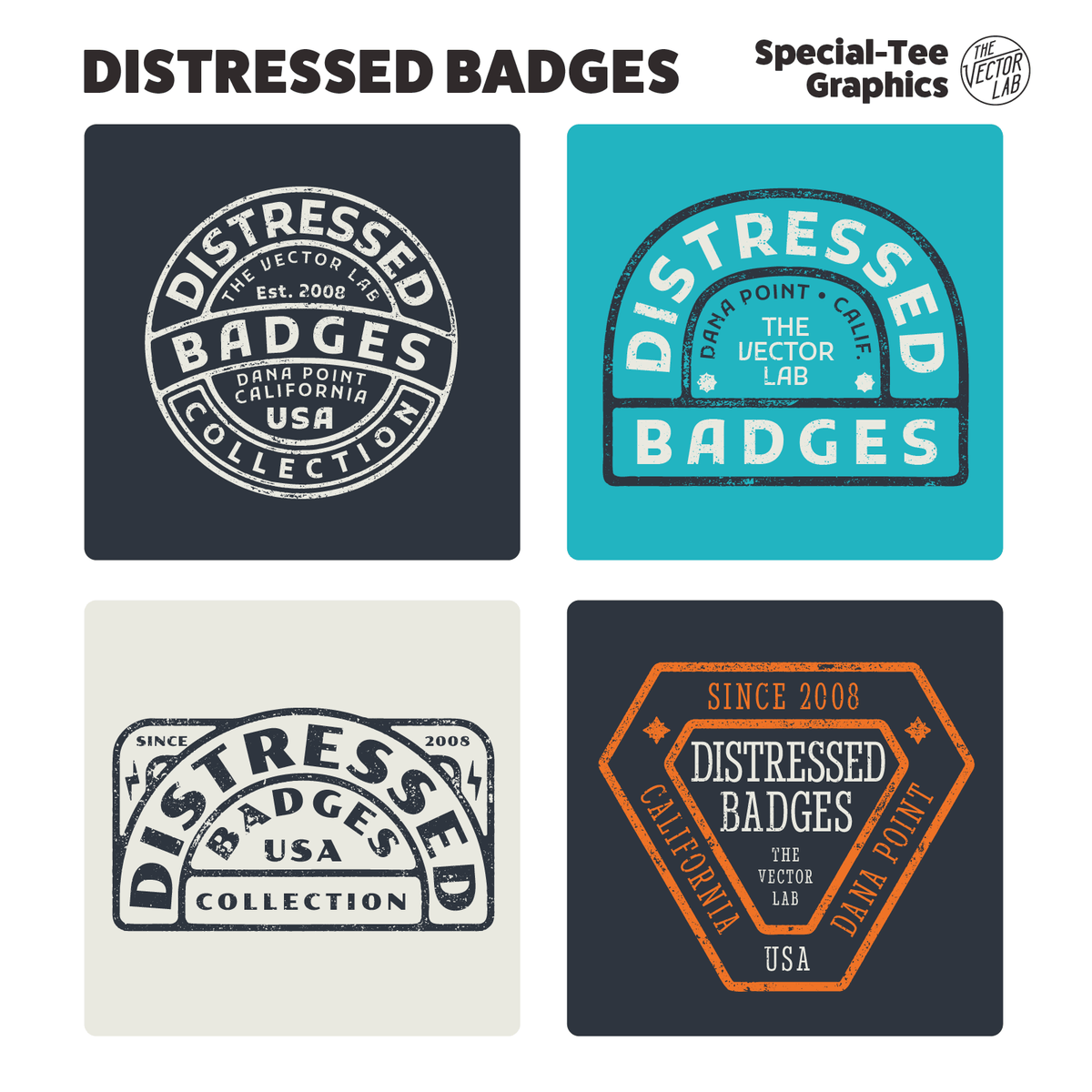 Distressed Badges Logos Icons for Adobe Affinity CorelDraw