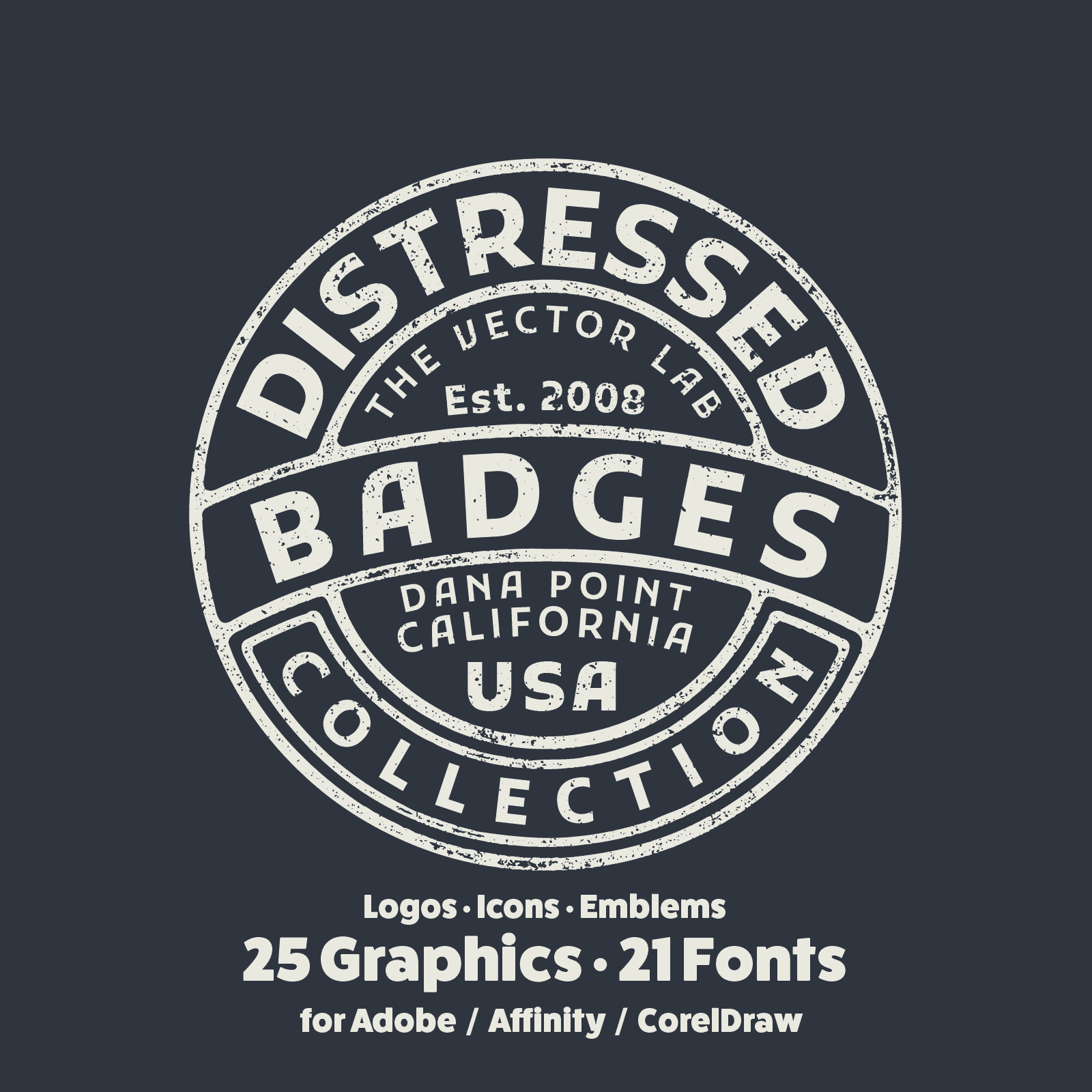 Distressed Badges Logo Templates for Adobe Affinity Corel