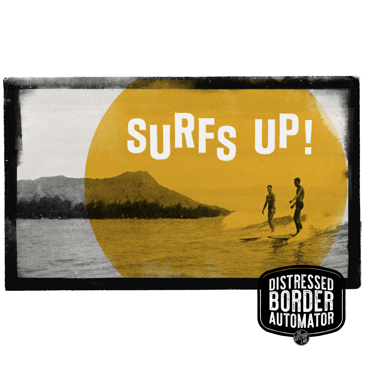 Surf's up! Distressed Border Automator for Photoshop by TheVectorLab