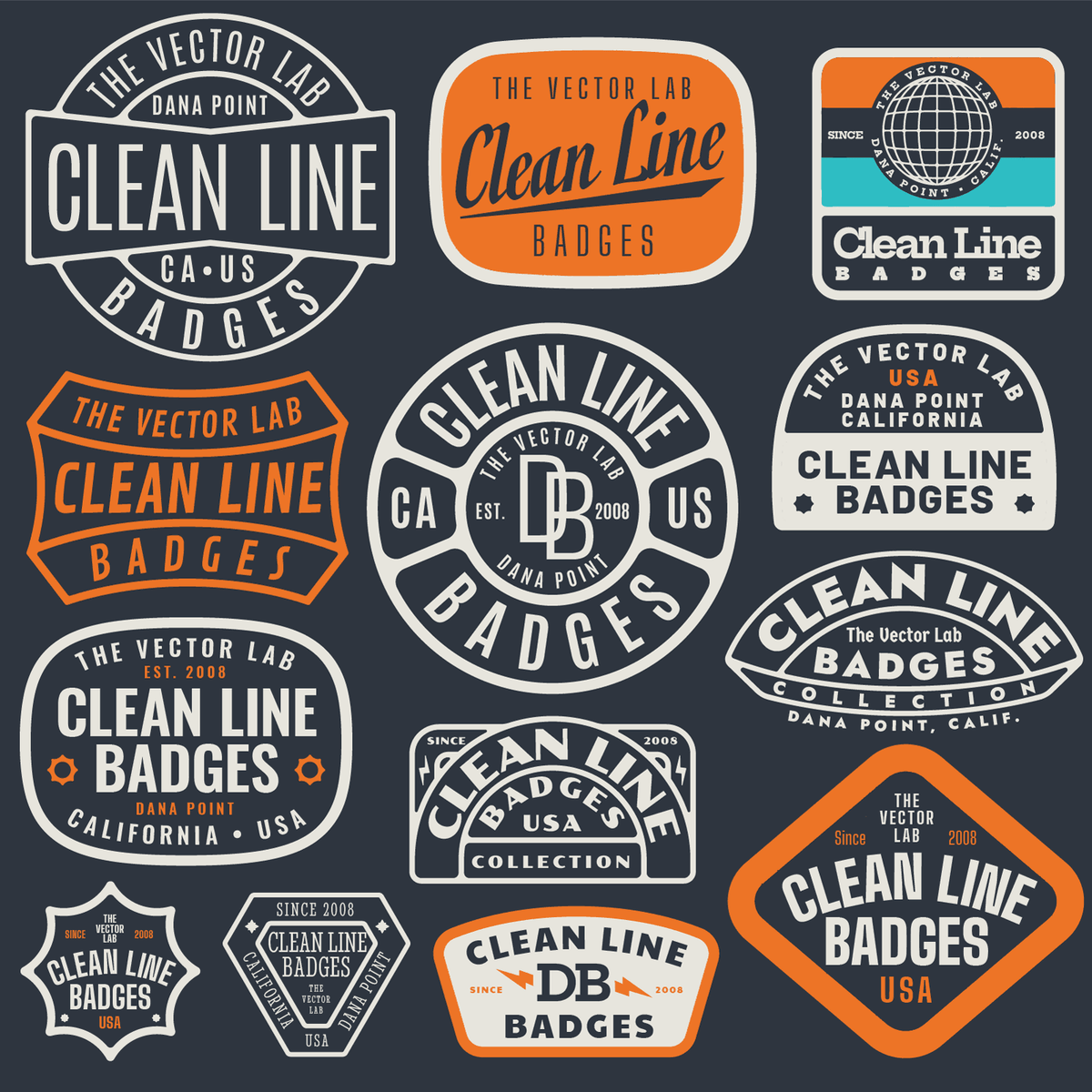 Distressed Badges Clean Line Logo Templates for Adobe Affinity Corel