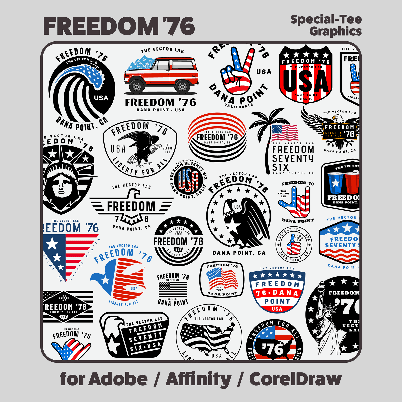 Freedom 76 USA graphic & logo templates for Adobe - Affinity - CorelDraw