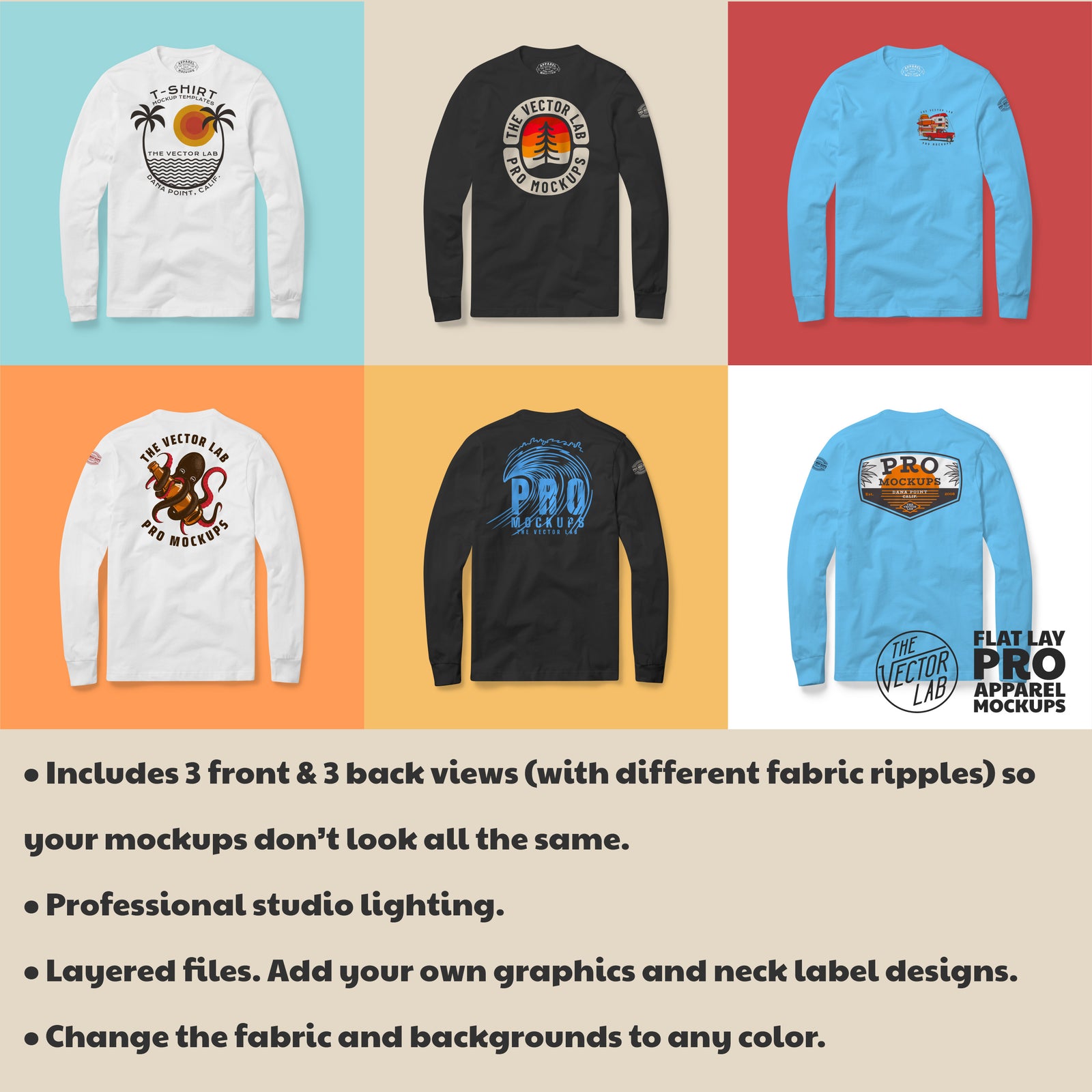 Flat Lay Long Sleeve T-Shirt Mockups
