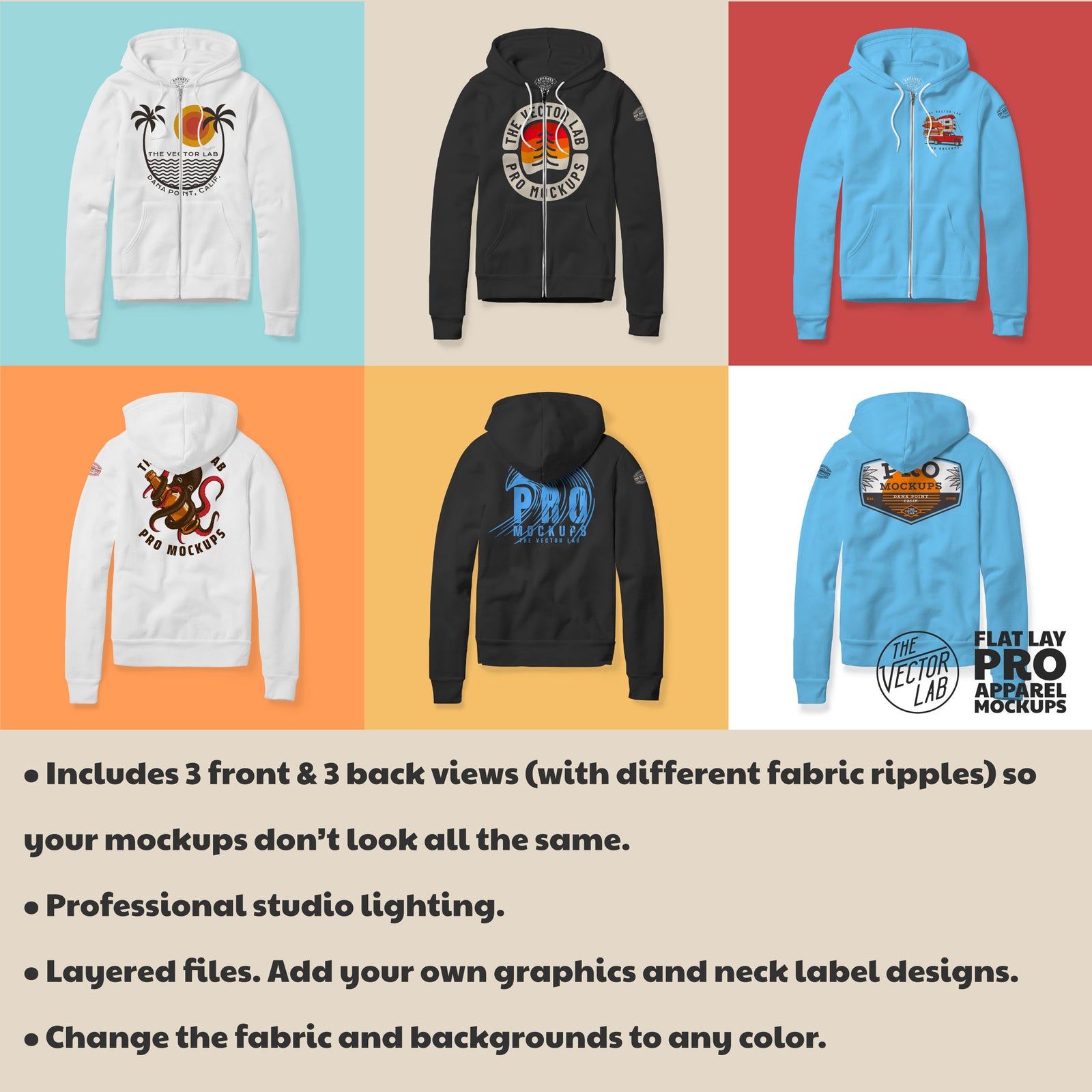 Flat Lay Pro Zip Hoodie Mockups for Adobe Affinity Corel