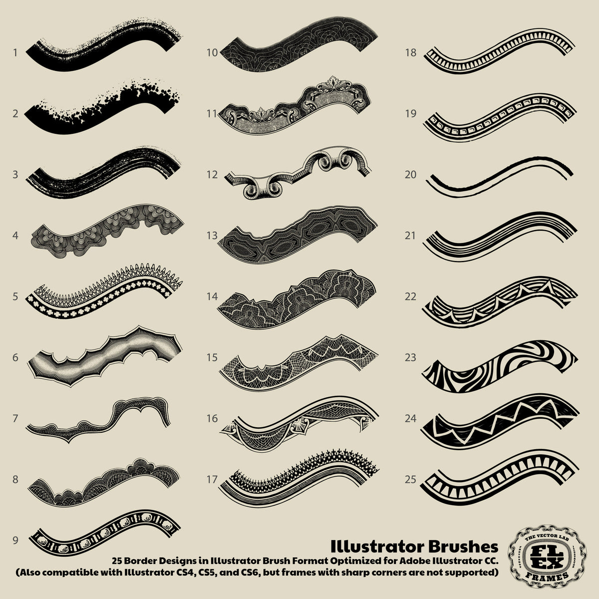 Flex Frame Brushes for Illustrator - Apply detailed border designs in a single click.