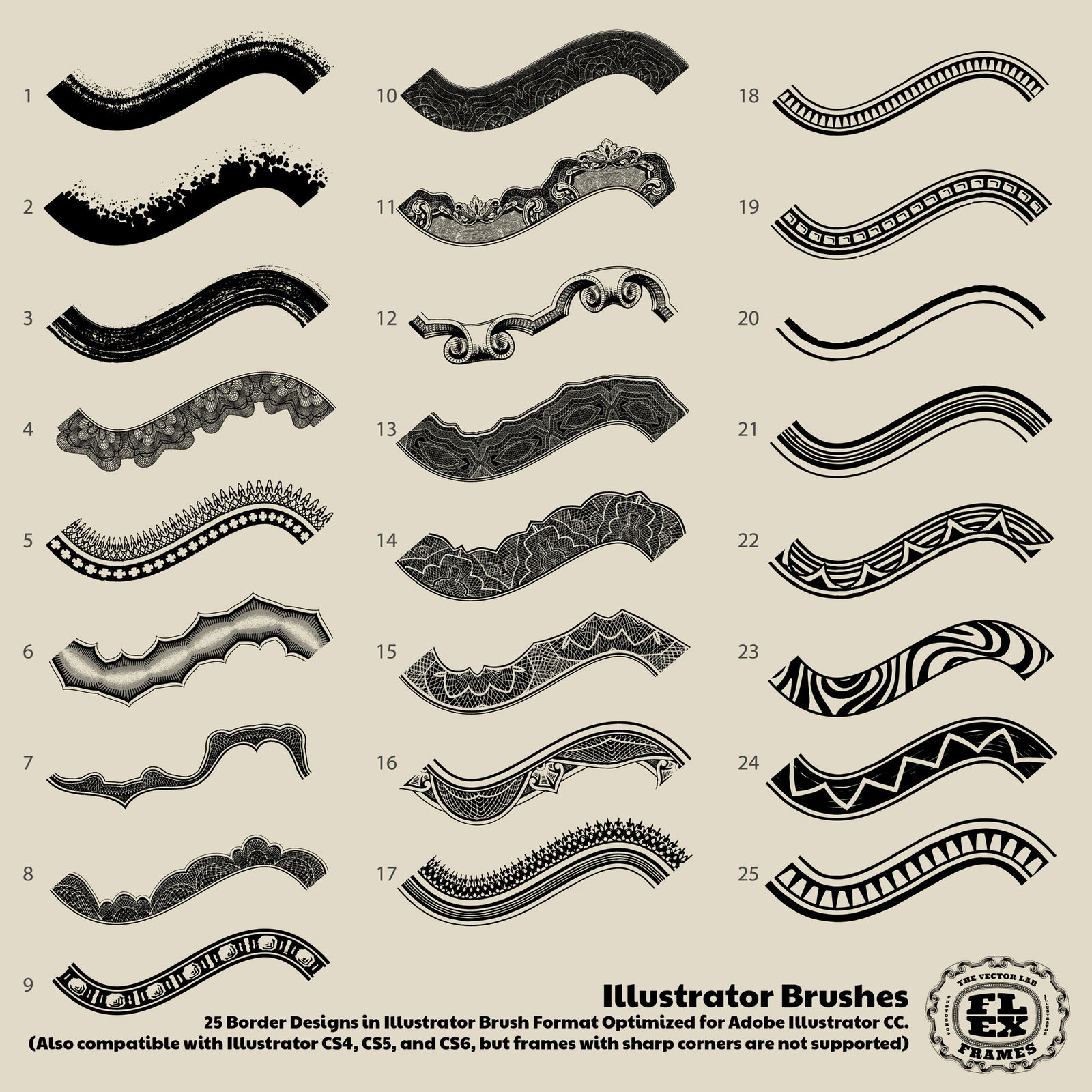 Flex Frame Brushes for Illustrator - Apply detailed border designs in a single click.