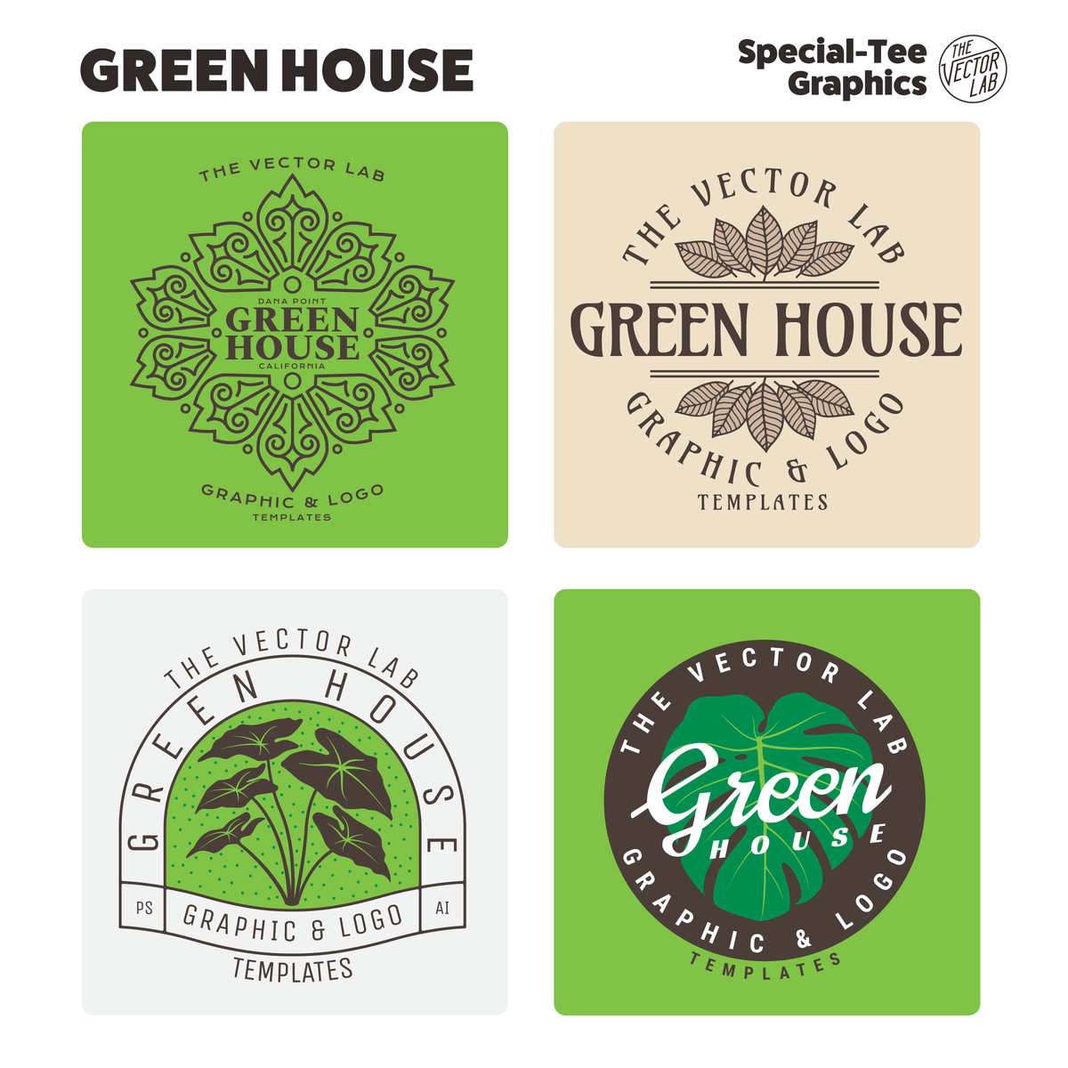 Green House Graphic Logo Templates for Adobe Affinity CorelDraw