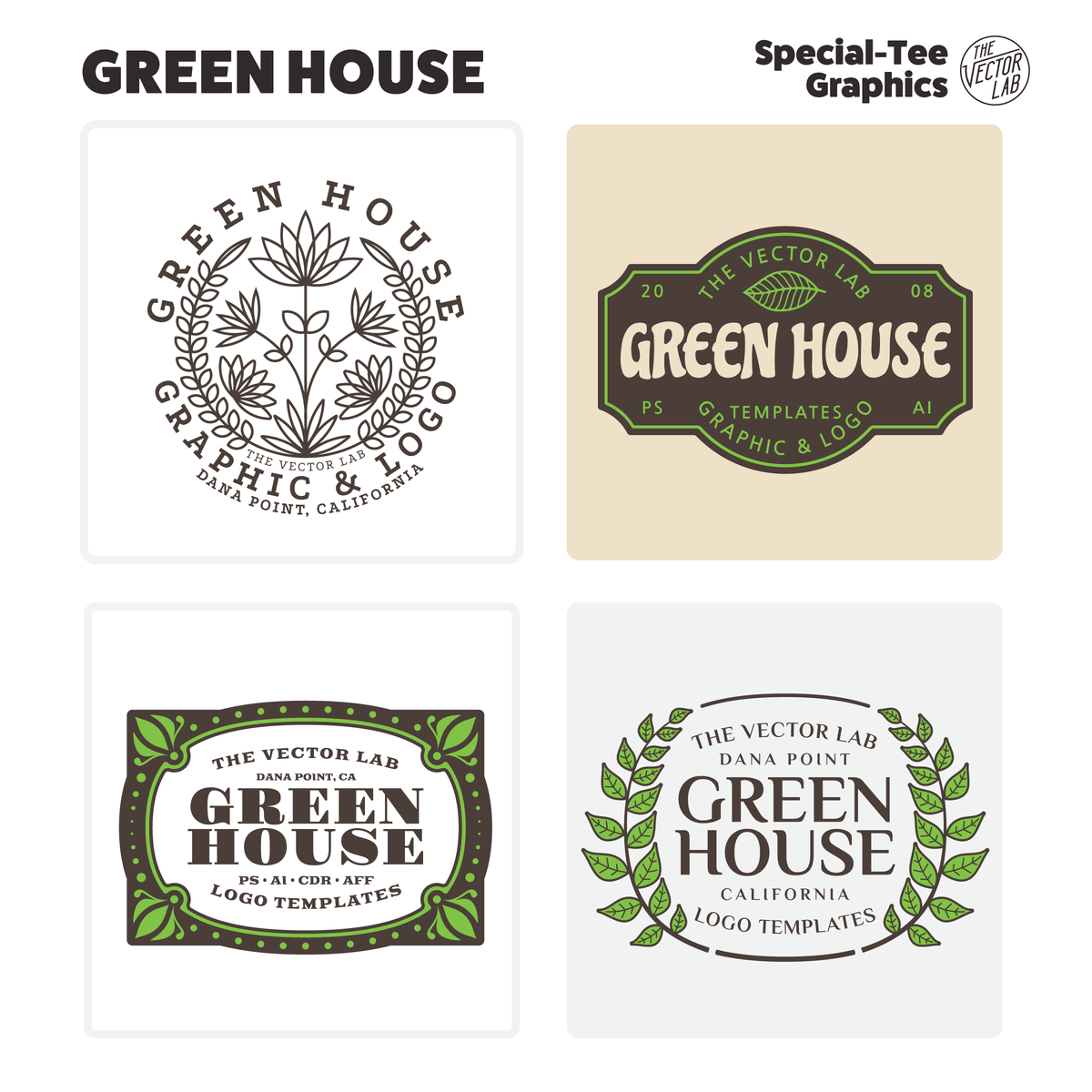 Green House Graphic Logo Templates for Adobe Affinity CorelDraw