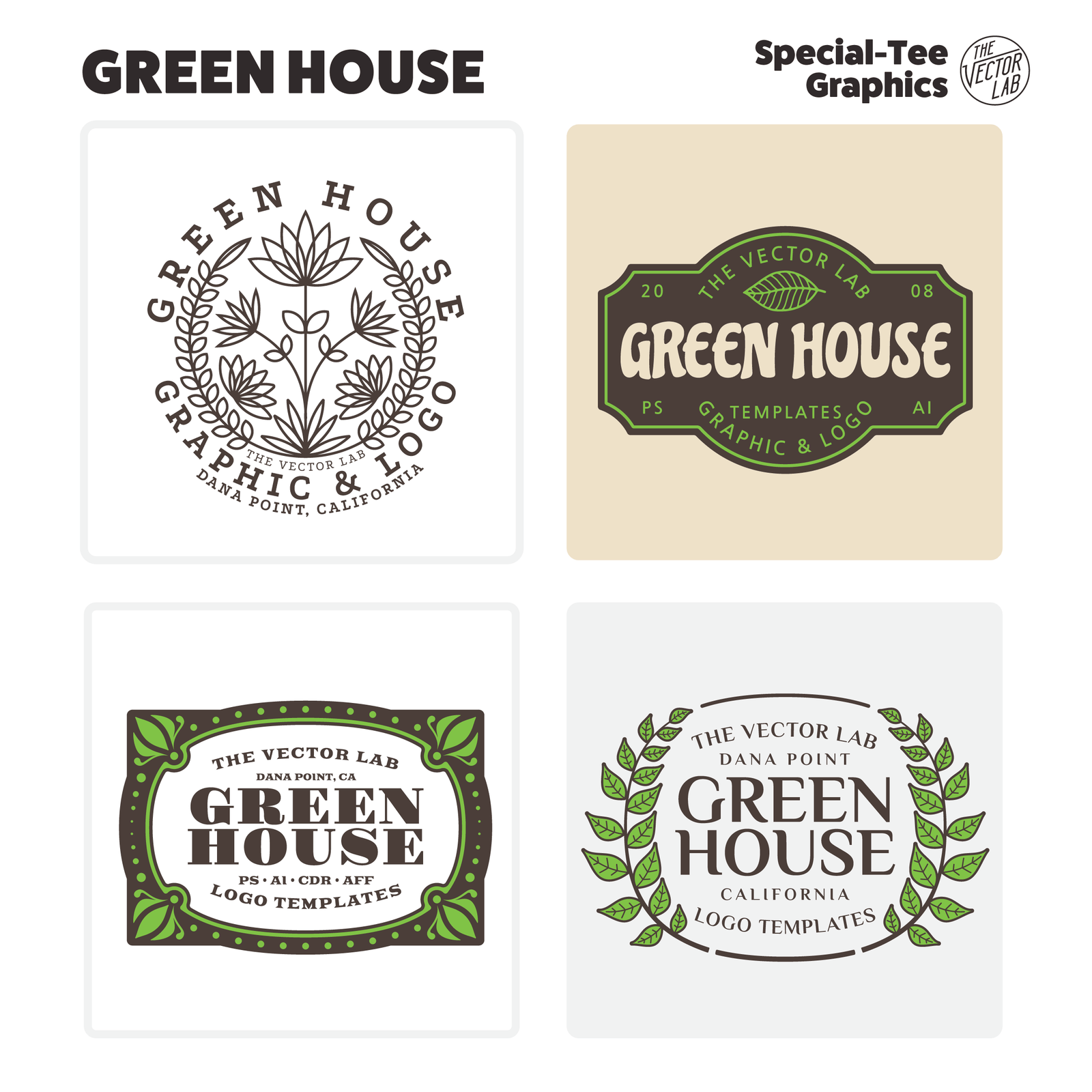 Green House Graphic Logo Templates for Adobe Affinity CorelDraw