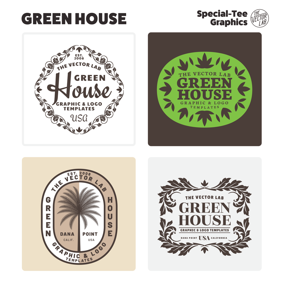 Green House Graphic Logo Templates for Adobe Affinity CorelDraw