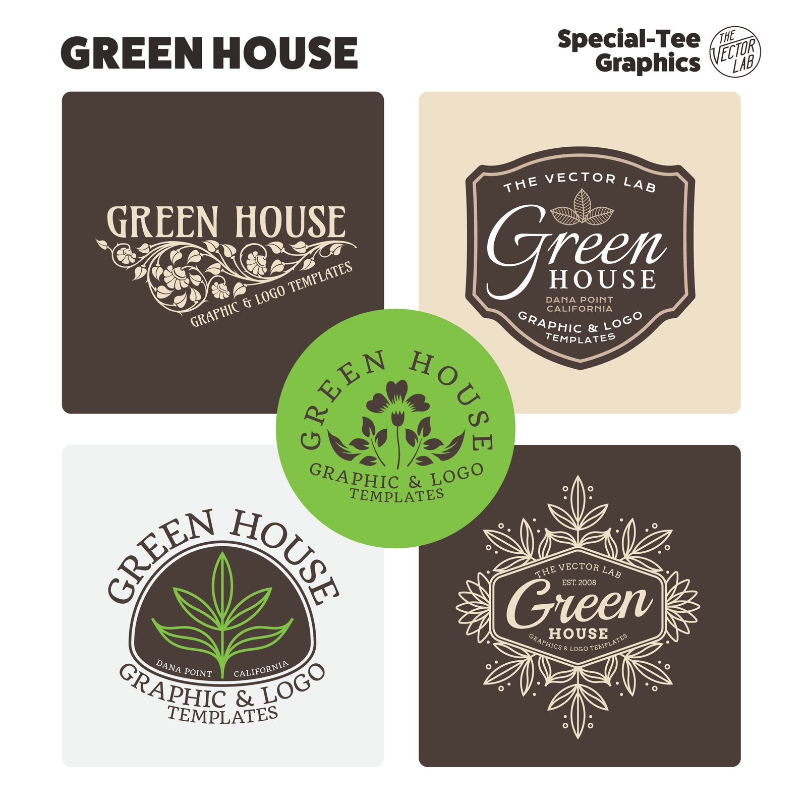 Green House Graphic Logo Templates for Adobe Affinity CorelDraw
