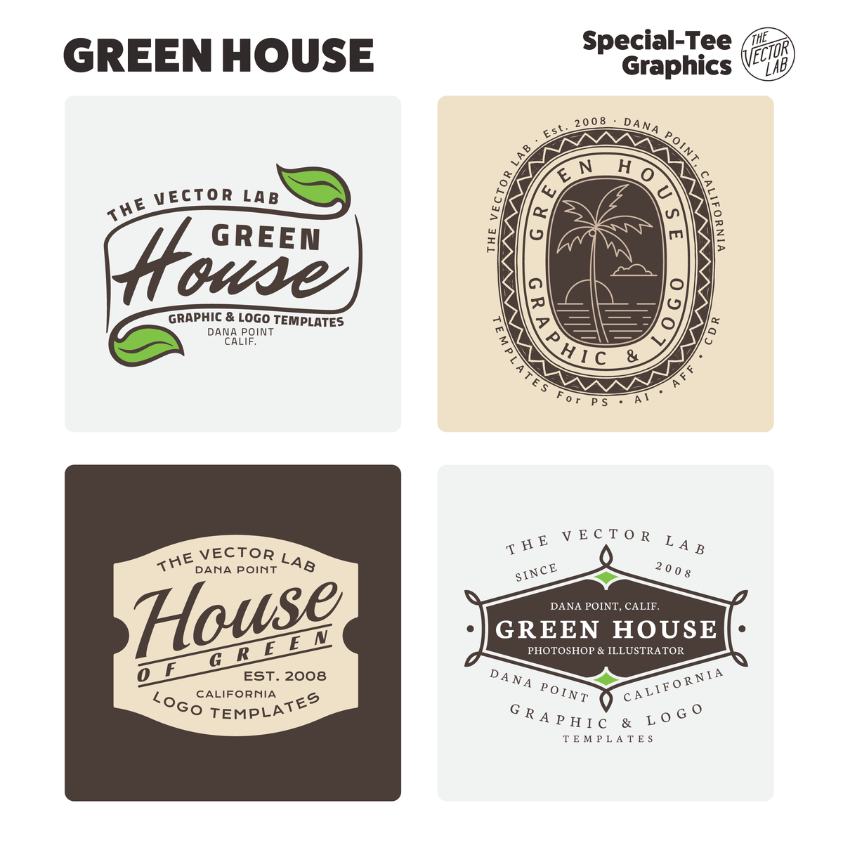 Green House Graphic Logo Templates for Adobe Affinity CorelDraw