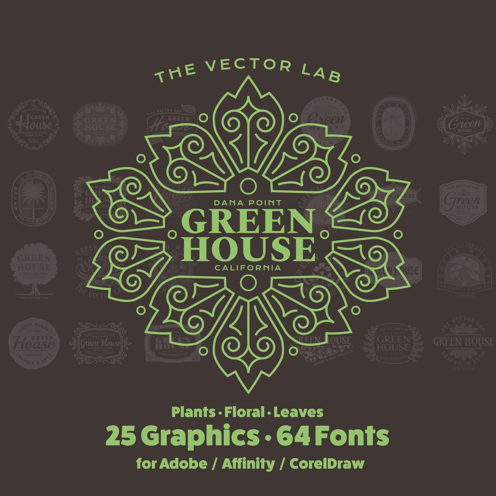 Green House Graphic Logo Templates for Adobe Affinity CorelDraw