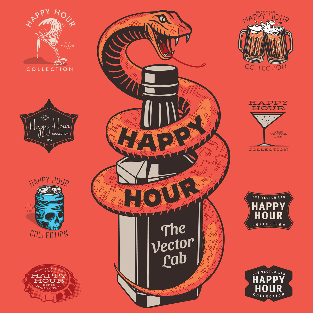 Happy Hour Graphic Logo Templates and Fonts