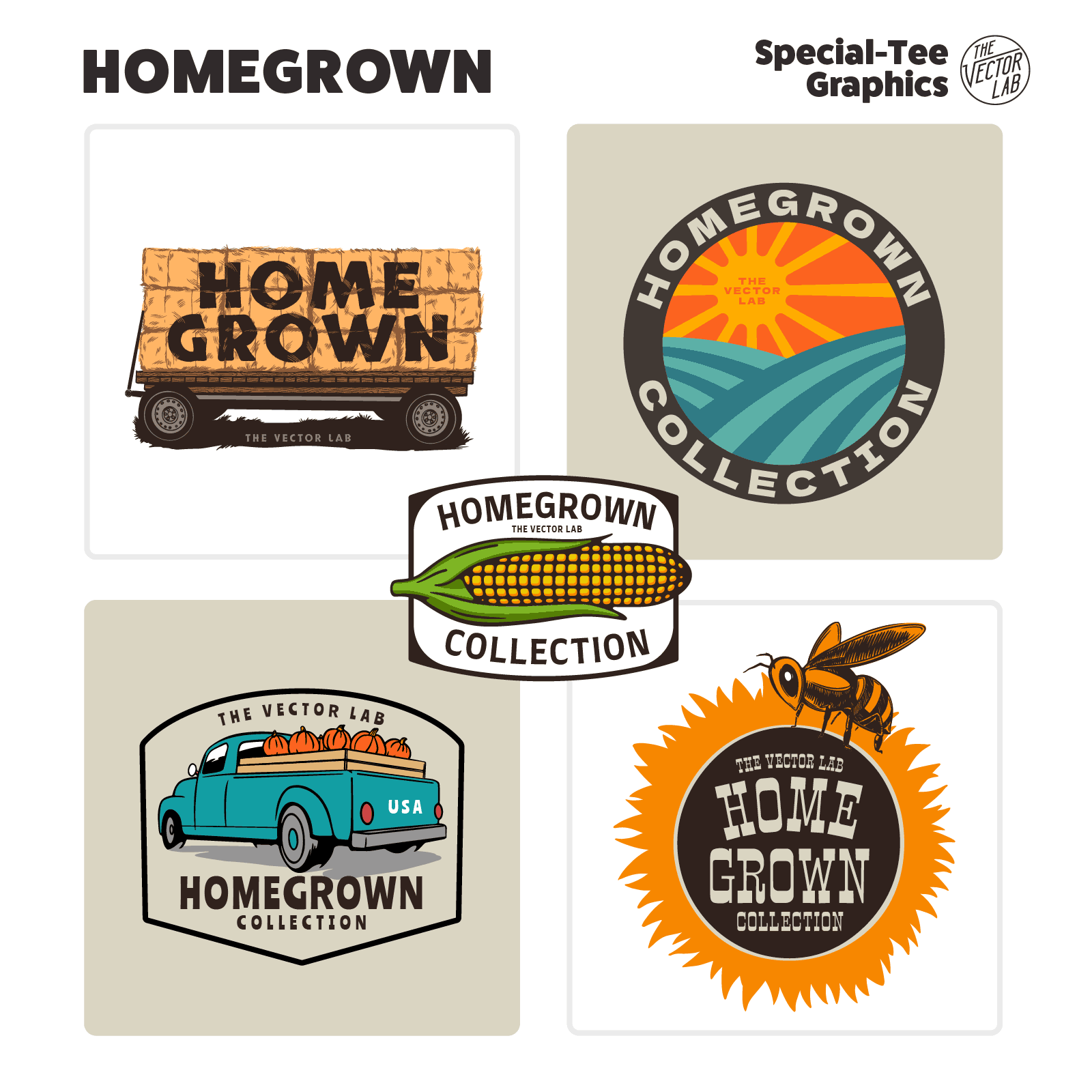 Homegrown farmer's market graphic logo templates