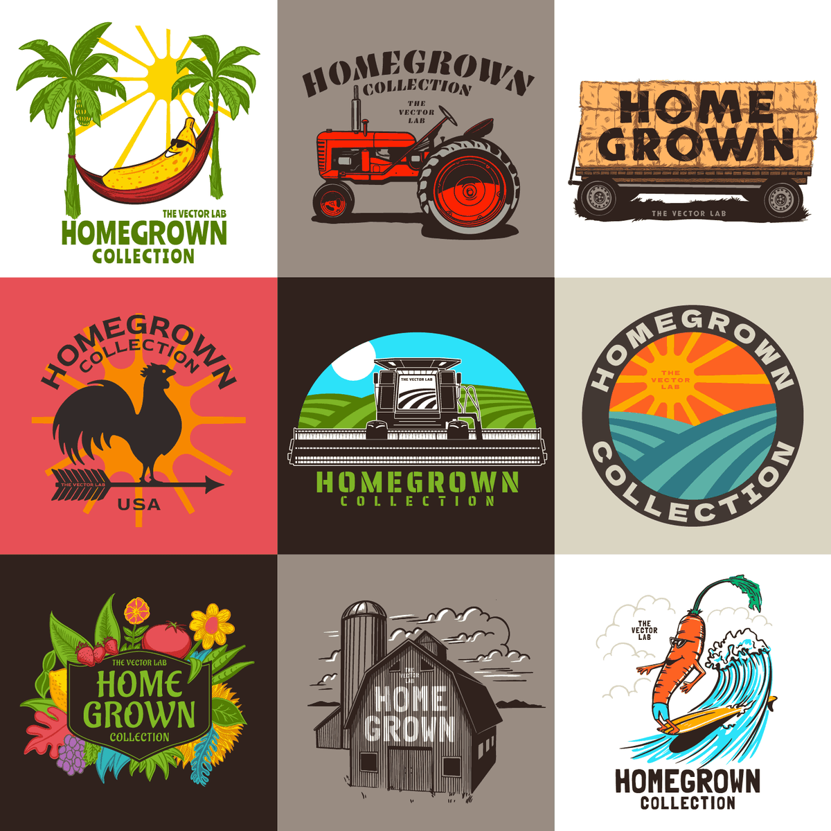 Homegrown farmer's market graphic logo templates