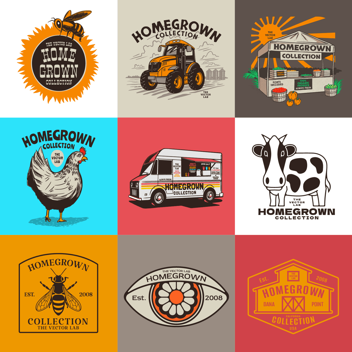 Homegrown farmer's market graphic logo templates