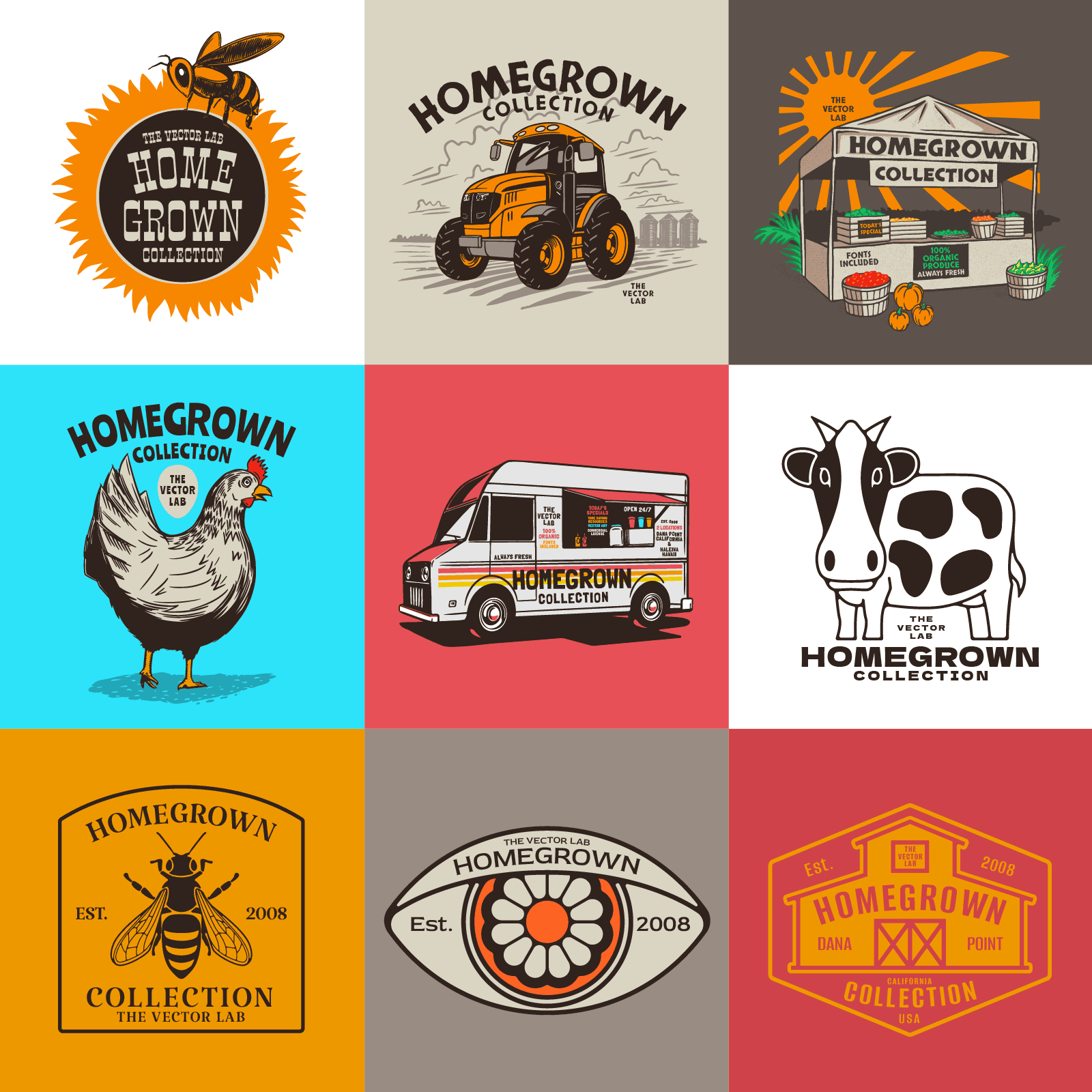 Homegrown farmer's market graphic logo templates